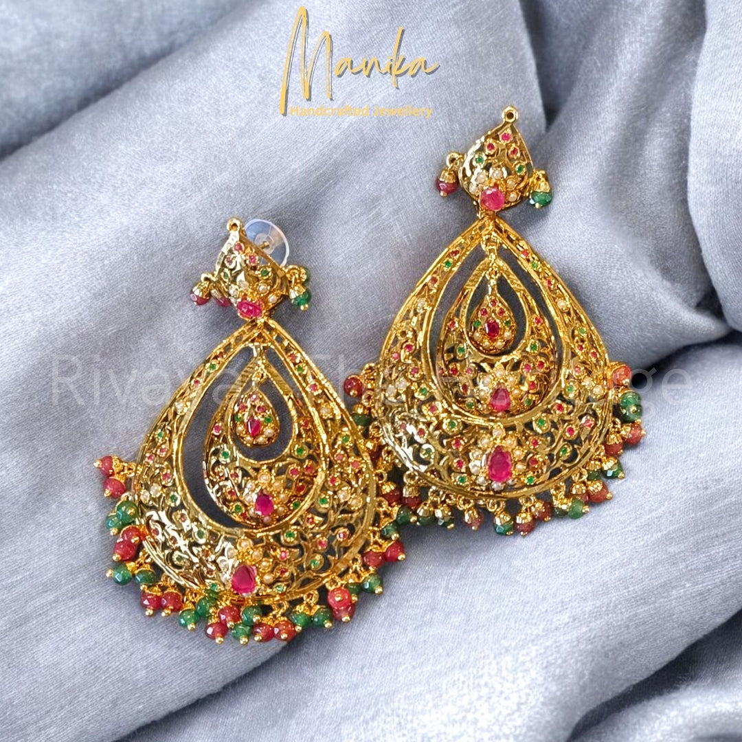 “Jadau” Kiritika Earrings – 24K Gold Plated Royal Heritage Jewellery