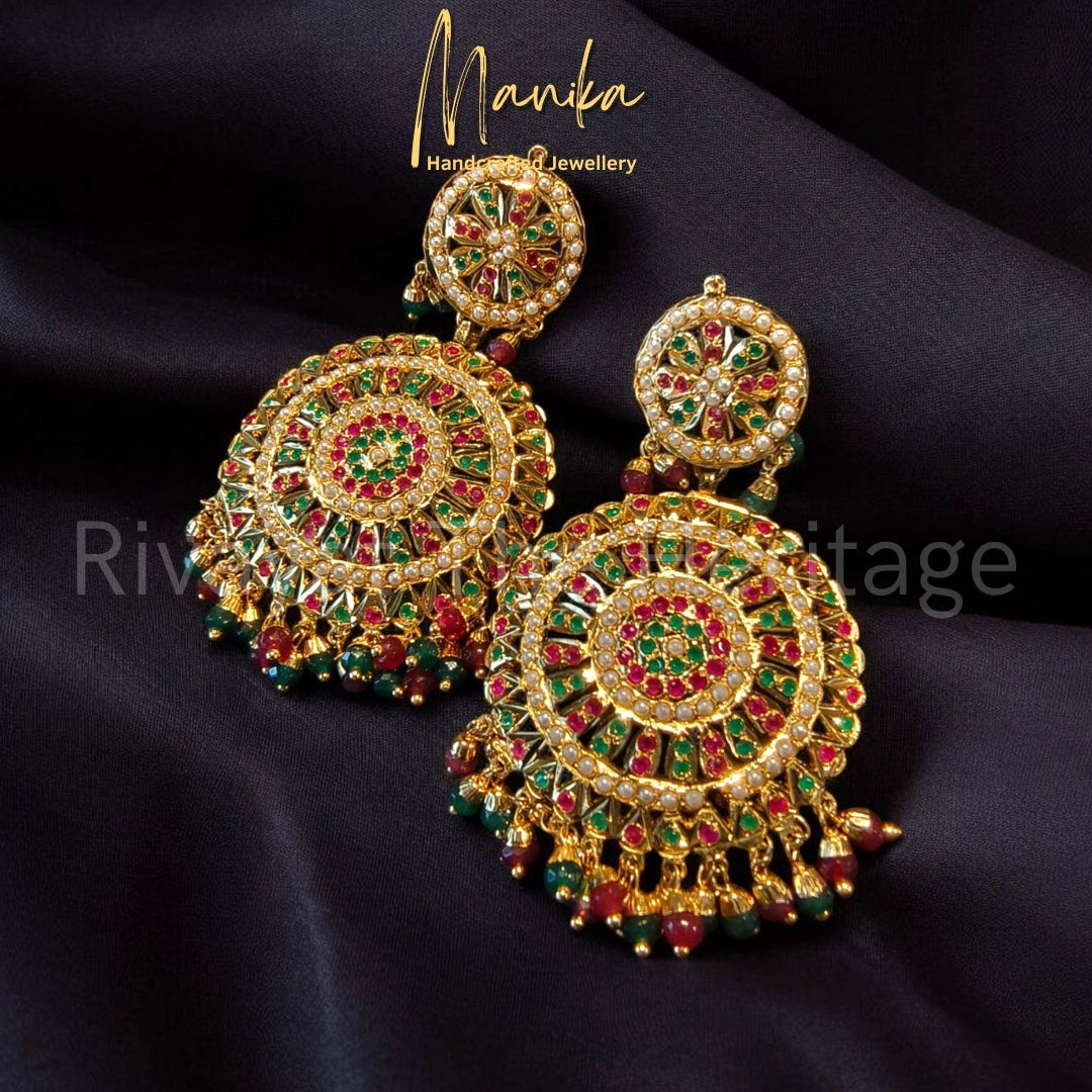 "Jadau" Ratnarekha Earrings – 24 Karat Gold Plated