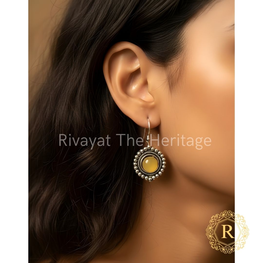 Golden honey Monalisa stone oxidized German silver earrings handcrafted traditional heritage jewelry