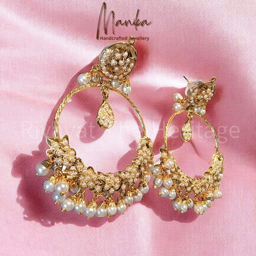 "Jadau" Chandni Ras Chaand Bali – 24 Karat Gold Plated