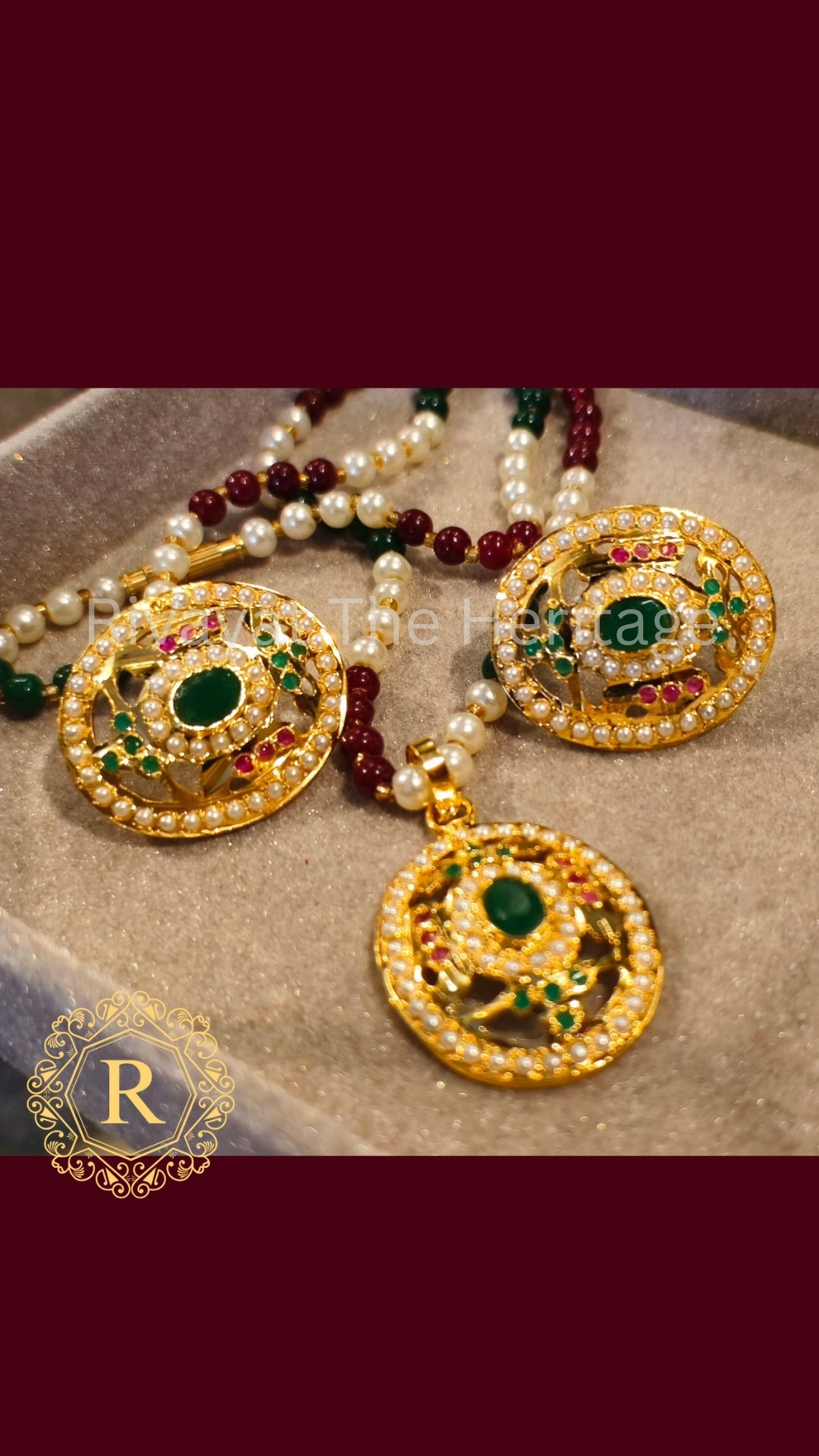 Manika Emerald Jadau Pendant Earring Set - 24K Gold Plated