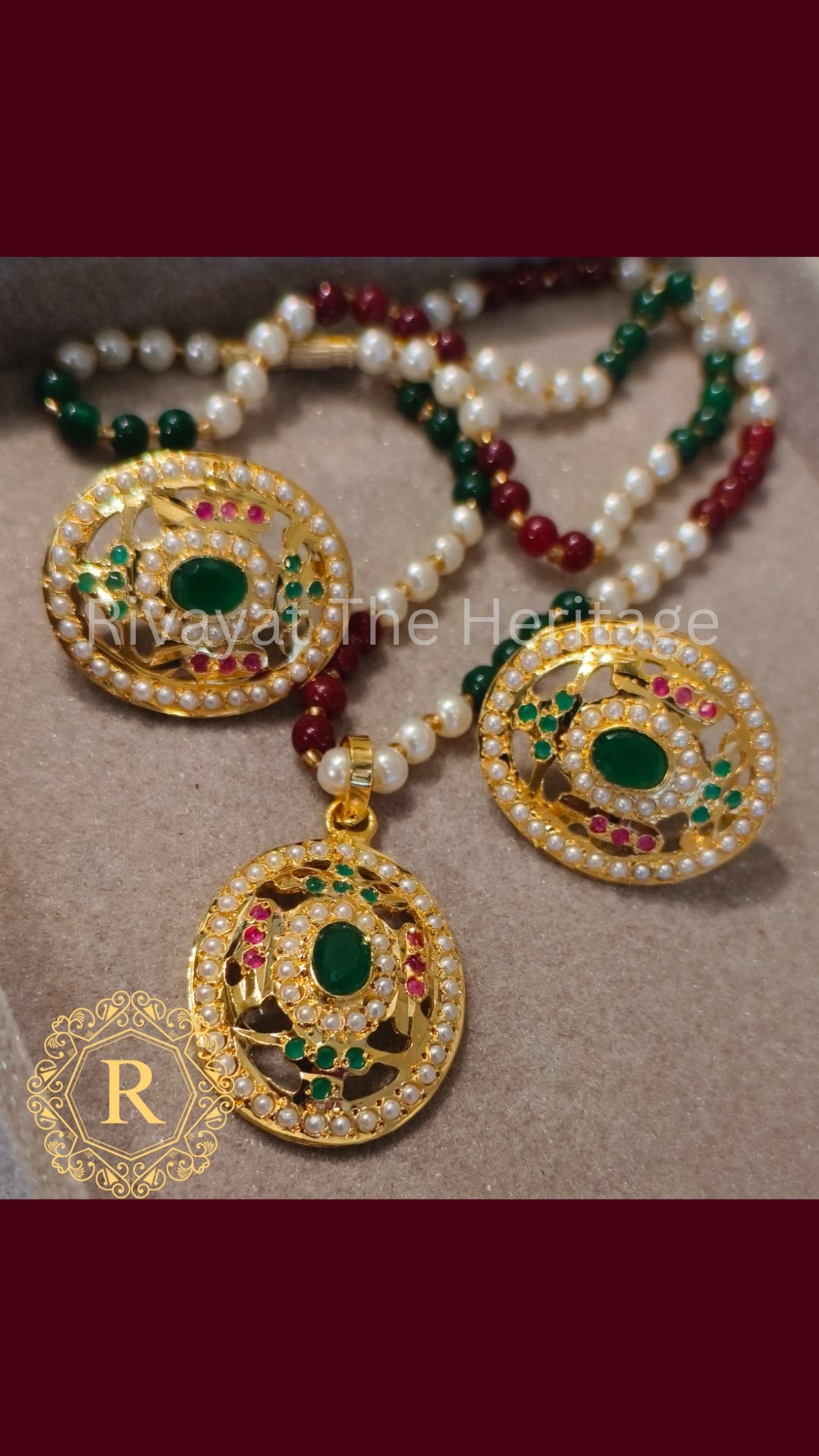 Manika Emerald Jadau Pendant Earring Set - 24K Gold Plated