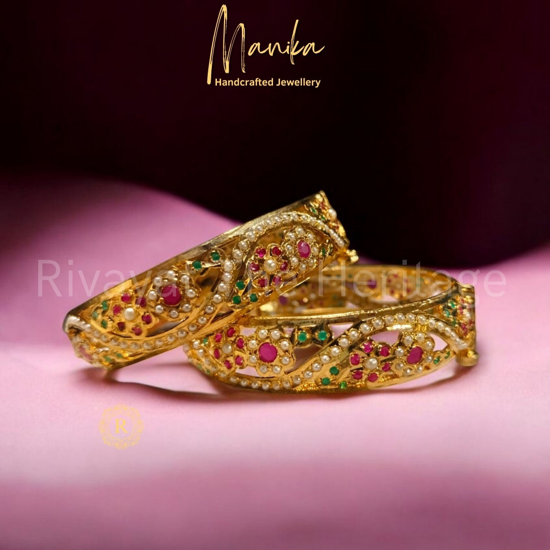“Jadau” Rajsi Baahar Kada – 24K Gold Plated Floral Heritage Kada