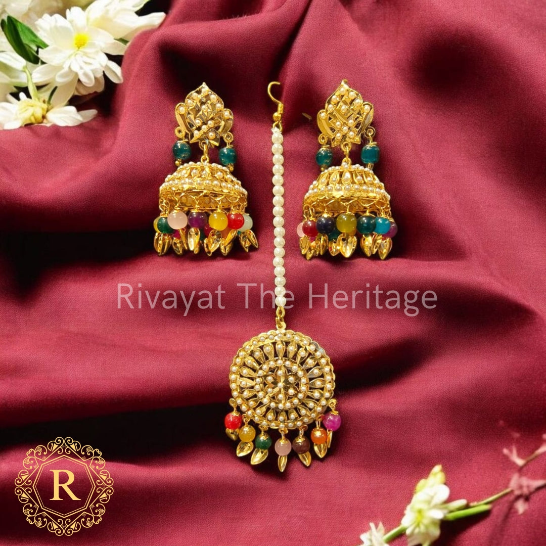 Royal Peepal Patti Heritage Jhumka Set with Maang Tikka - Handcrafted Traditional Wedding Jewelry