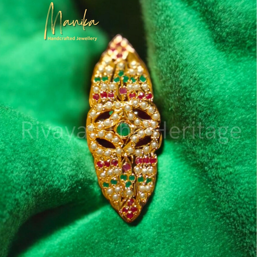 "Jadau" Mrinalika Ruby Finger Ring - Exquisite 24K Gold Plated Artistry