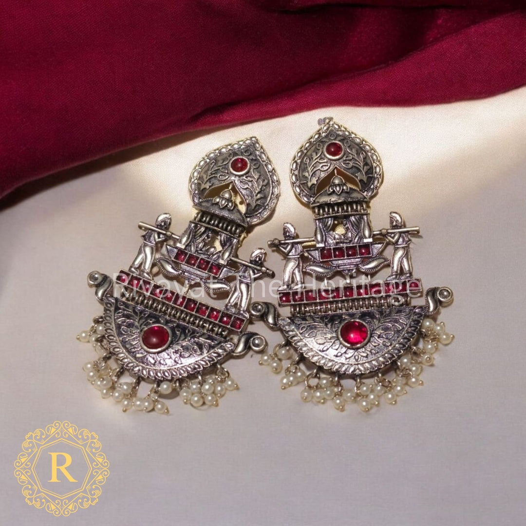 Oxidised Silver Temple Earrings with Procession Motif – Rathyaatra Baali by Rivayat