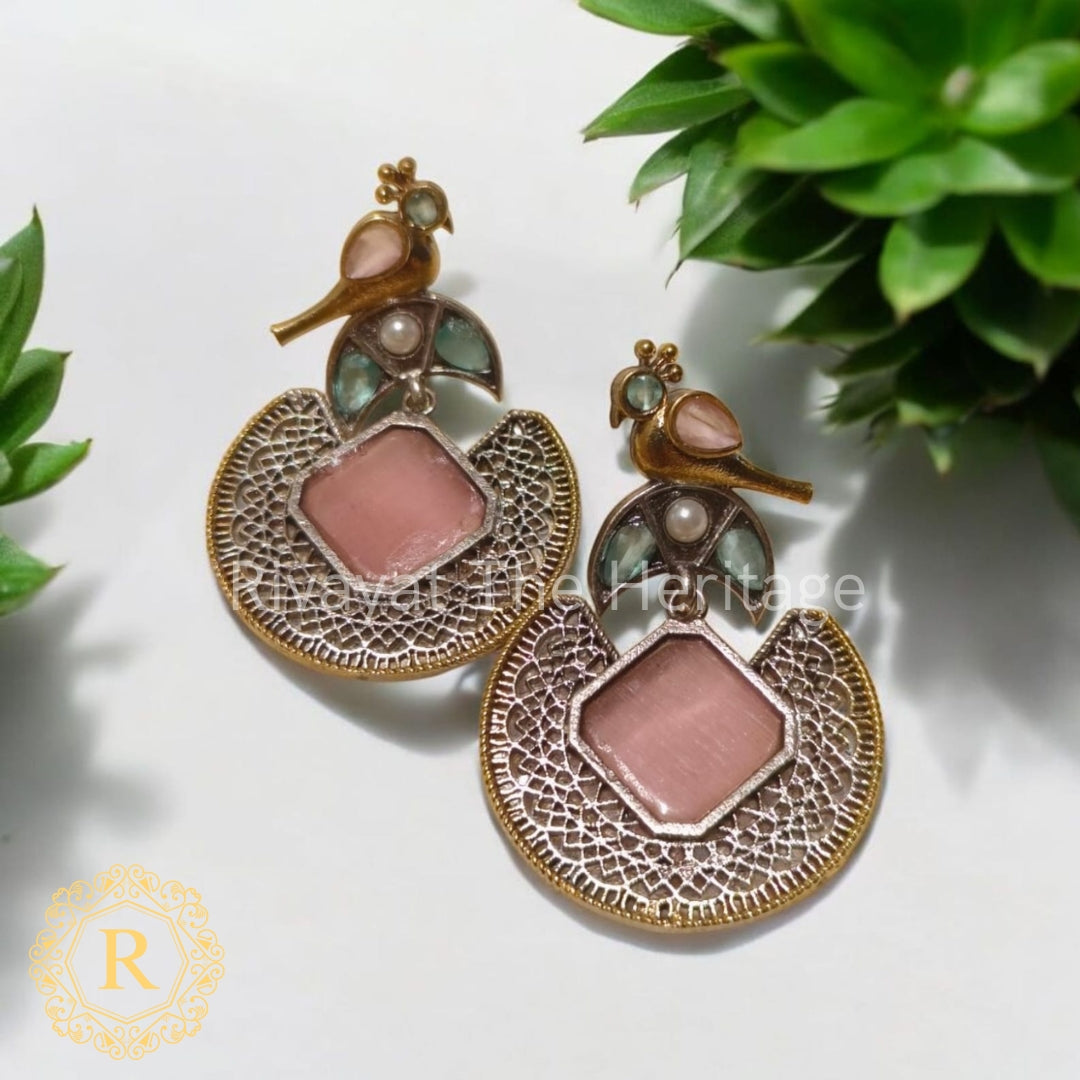 Bird Motif Pink Chandbaali Earrings – Noor Edition by Rivayat