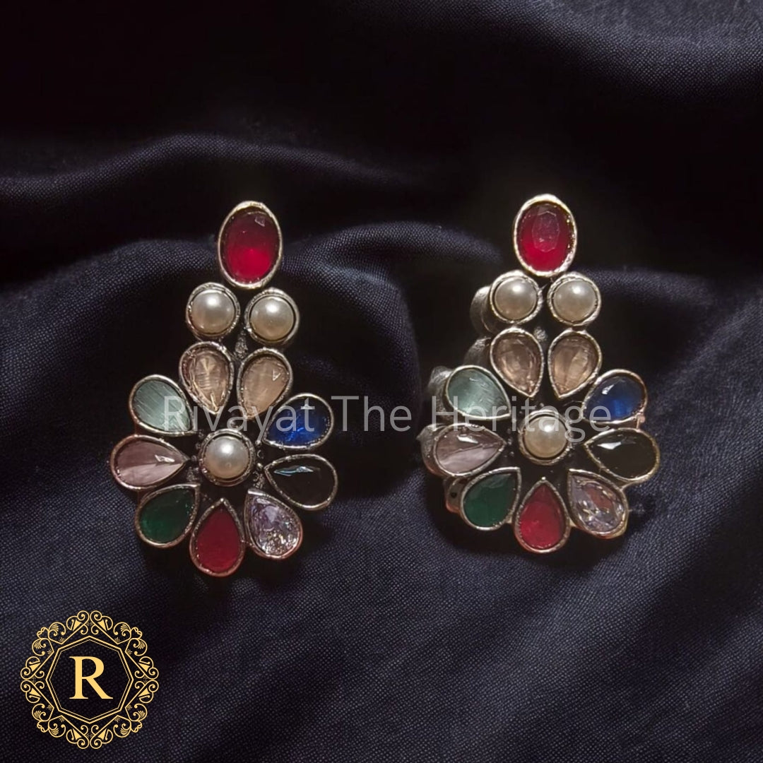 Royal Navrangika Earrings with Pearls & Multicolor Stones