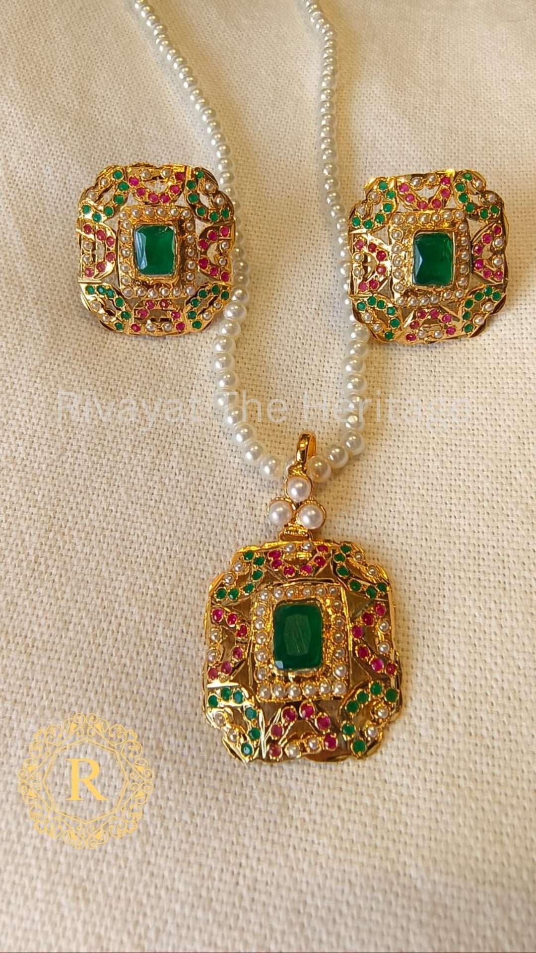 Manika Emerald Ruby Jadau Set | Handcrafted 24K Gold Plated Traditional Indian Jewelry