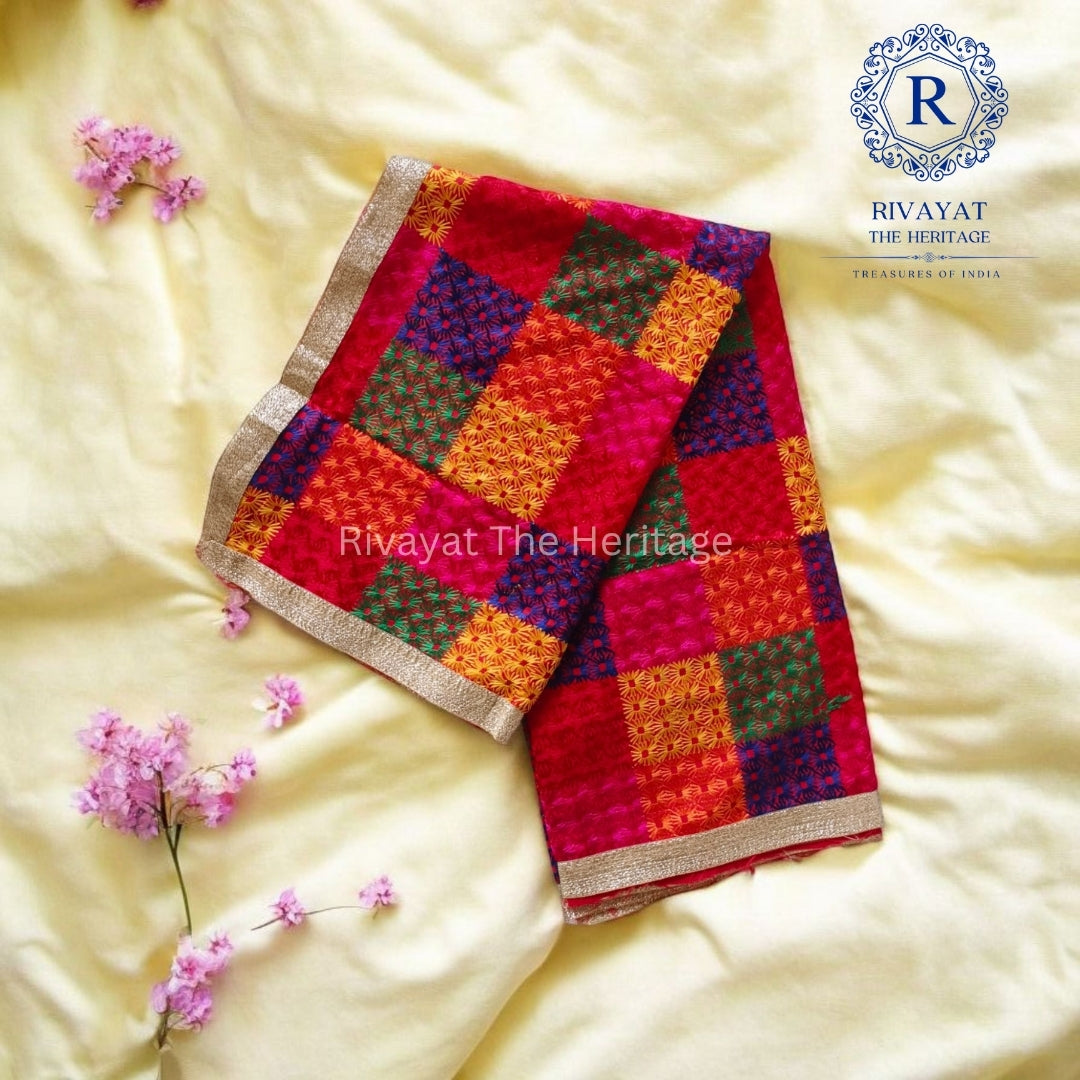 Original Amritsari Phulkari Dupatta - Handcrafted Traditional Patchwork Design | Rivayat The Heritage