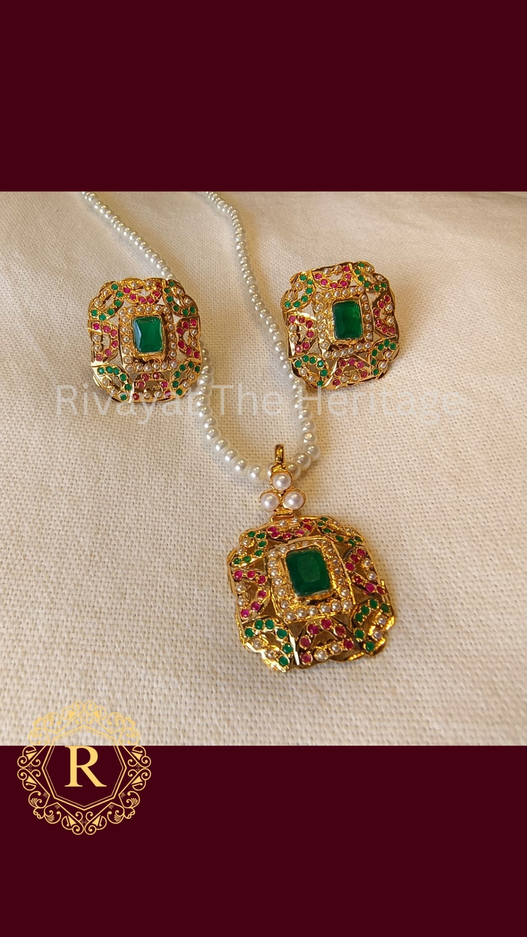 Manika Emerald Ruby Jadau Set | Handcrafted 24K Gold Plated Traditional Indian Jewelry