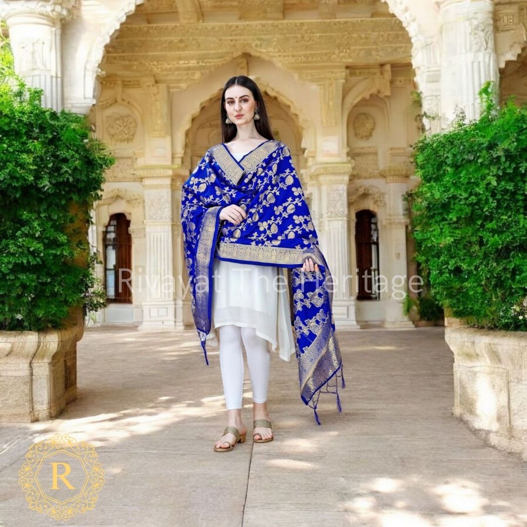 Navdurga – Blue Banarasi Silk Dupatta | Intricate Zari Weave