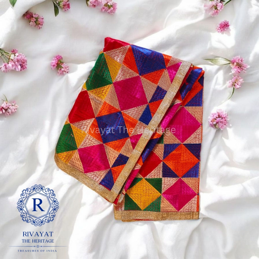 Original Amritsari Phulkari Dupatta - Handcrafted Traditional Embroidered Silk Dupatta | Rivayat The Heritage