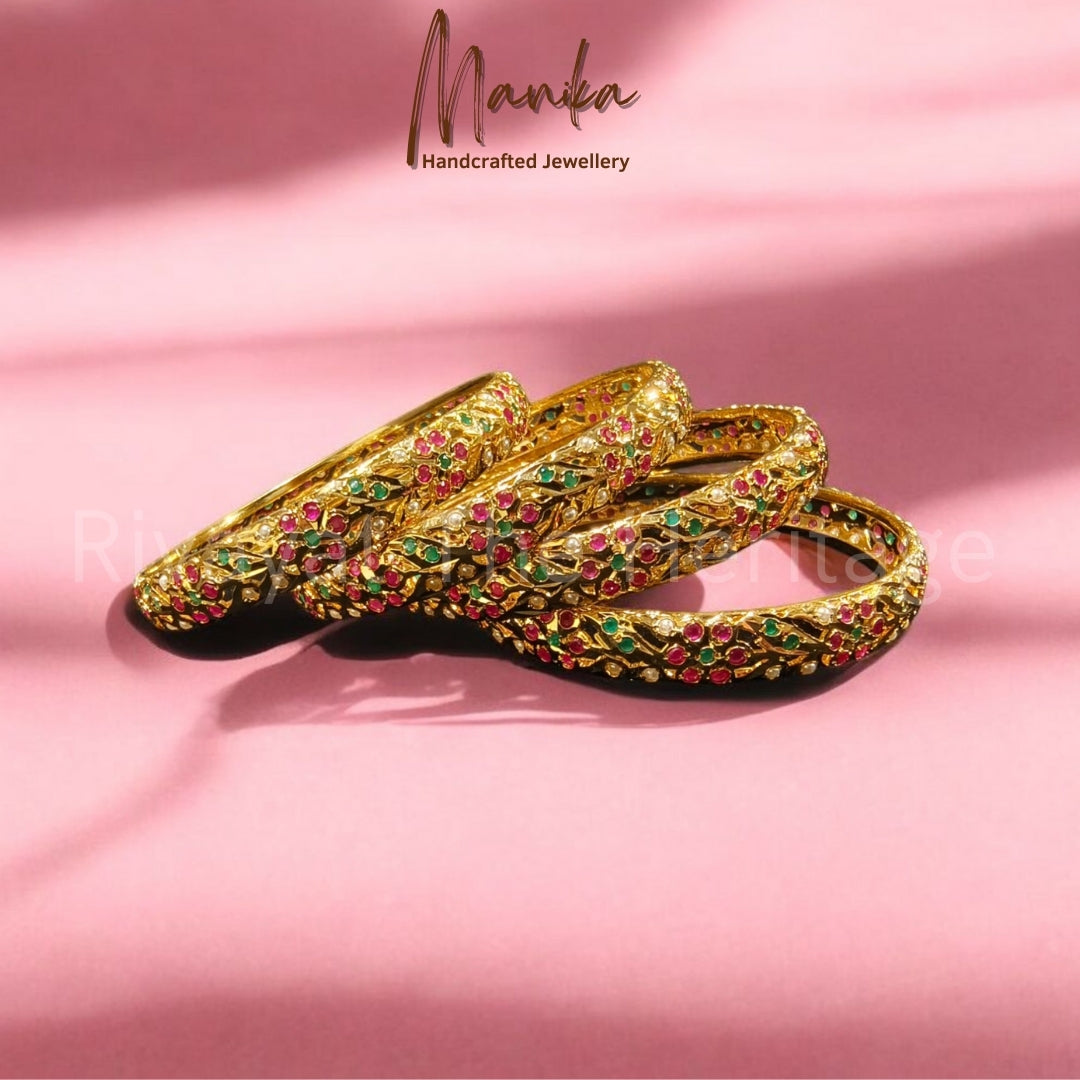 “Jadau” Padmika Bangles – 24K Gold Plated Handcrafted Luxury Jewellery