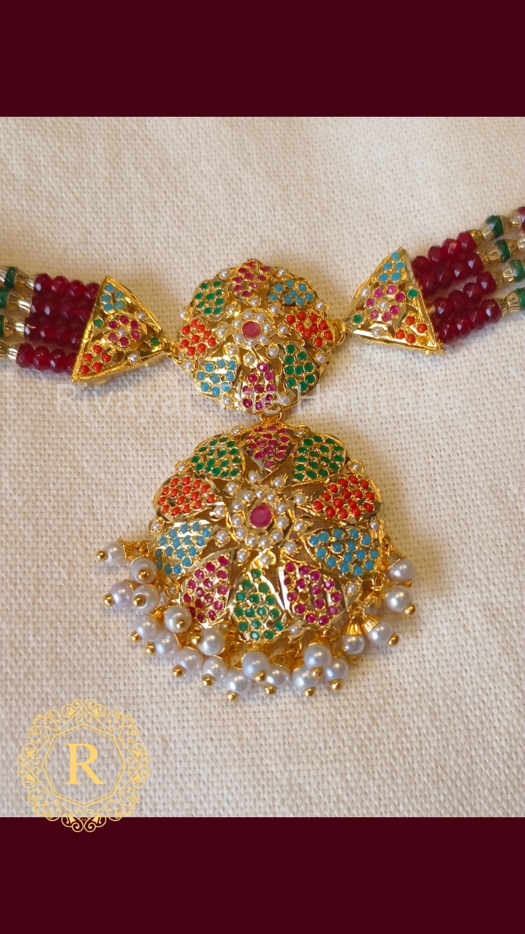 Manika Royal Jadau Choker Set | 24K Gold Plated Ruby Emerald Pearl Jewelry | Rivayat The Heritage