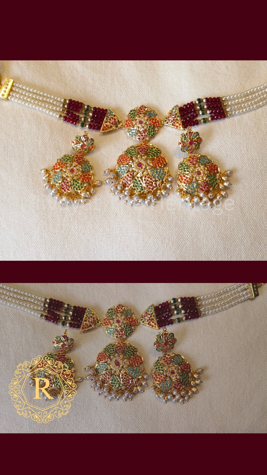 Manika Royal Jadau Choker Set | 24K Gold Plated Ruby Emerald Pearl Jewelry | Rivayat The Heritage