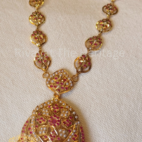 Luxury Ruby Pearl Jadau Rani Haar Set 24K Gold Plated – Rivayat