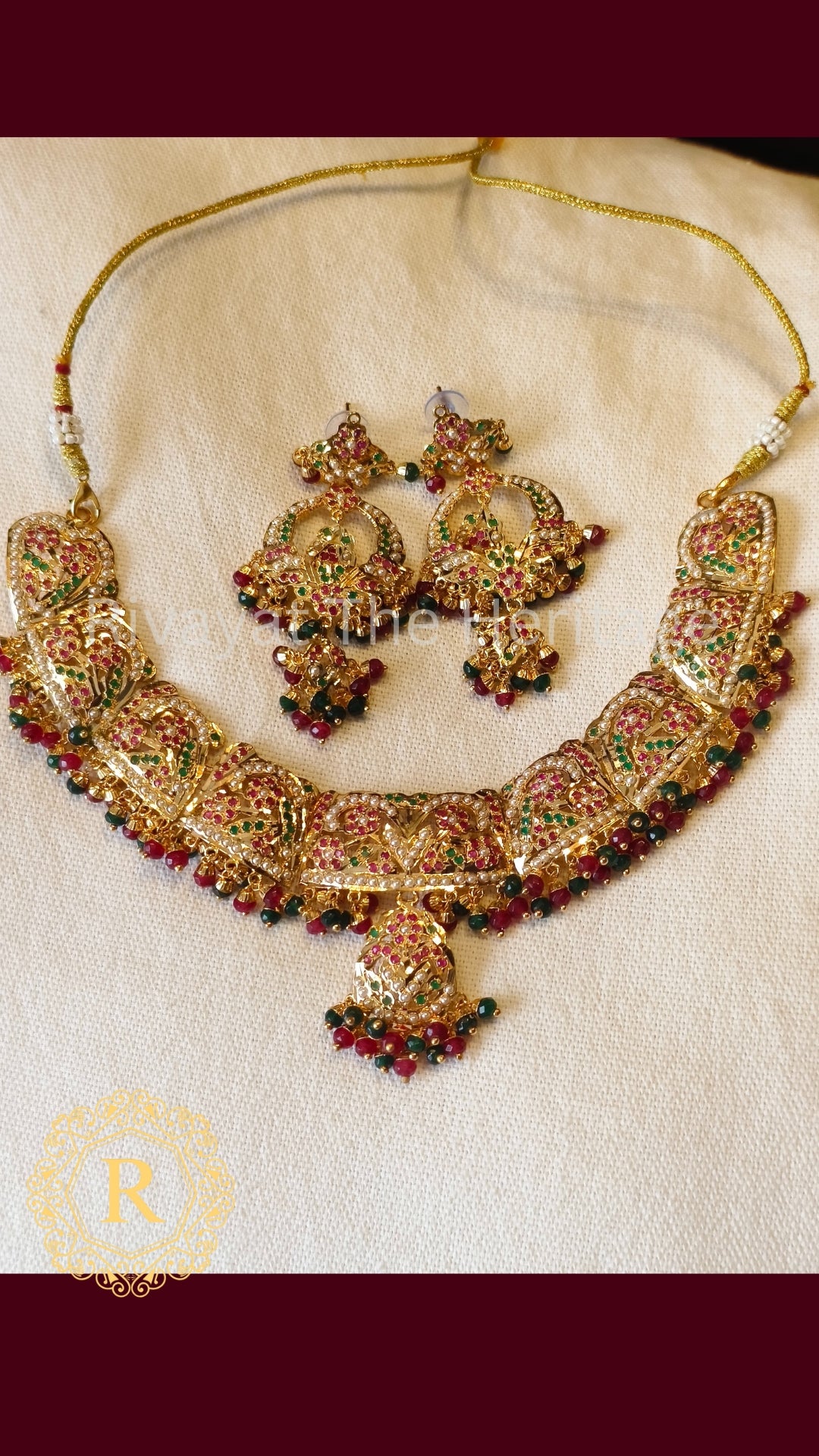 Manika Royal Ruby Emerald Jadau Rani Haar Set - 24K Gold Plated