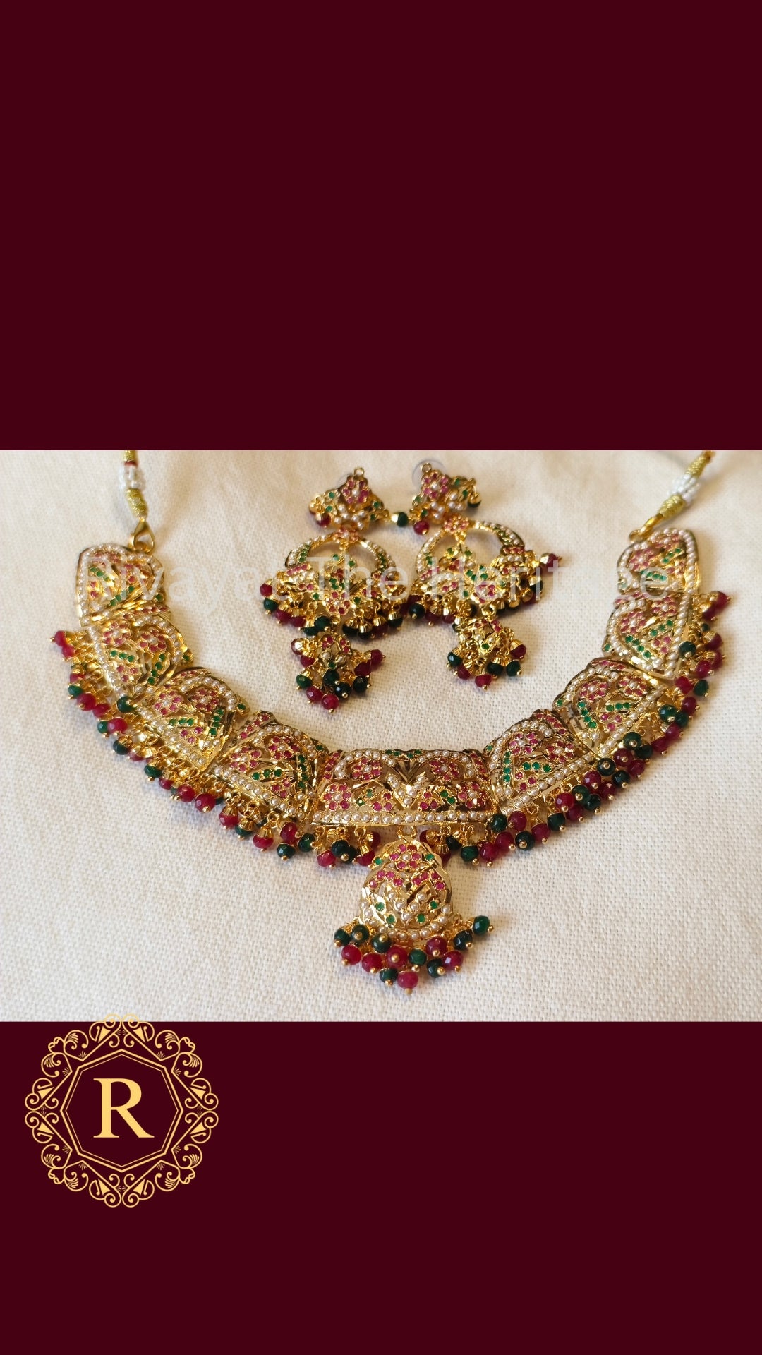 Manika Royal Ruby Emerald Jadau Rani Haar Set - 24K Gold Plated