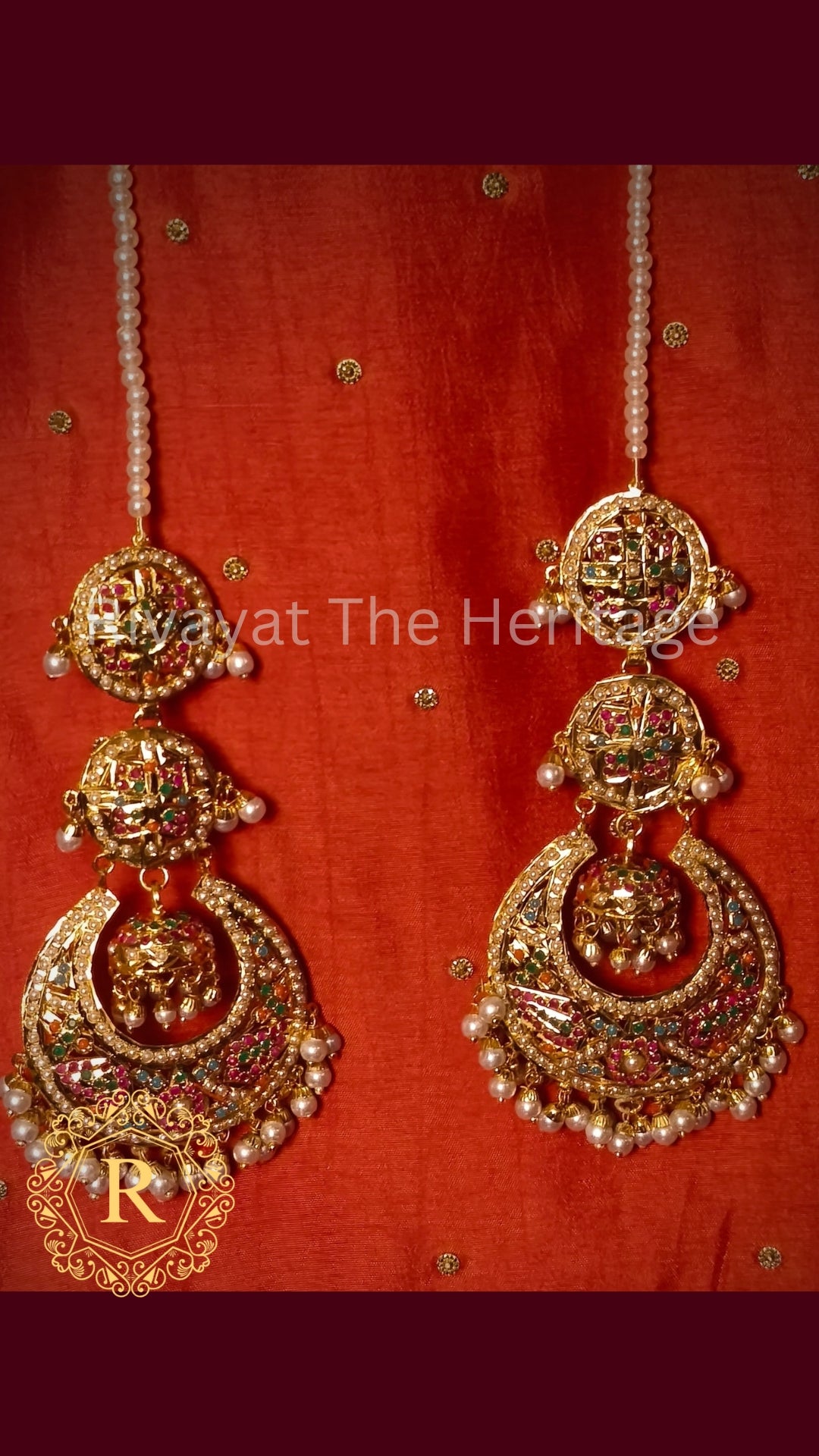 Manika Royal Ruby Emerald Jadau Chandbali Earrings | Rivayat The Heritage