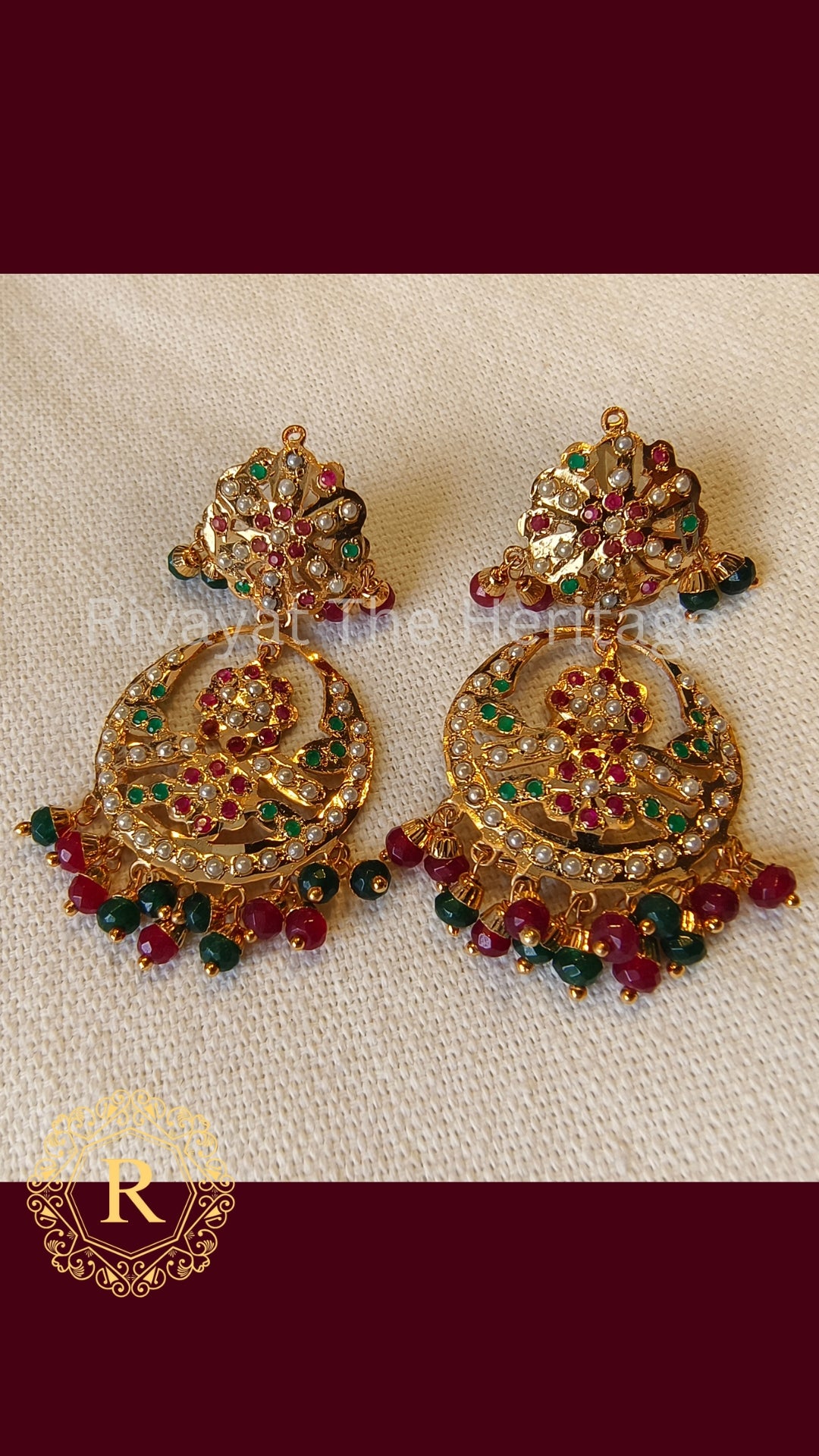 Manika Royal Jadau Chandelier Earrings - Ruby Emerald Gold Plated