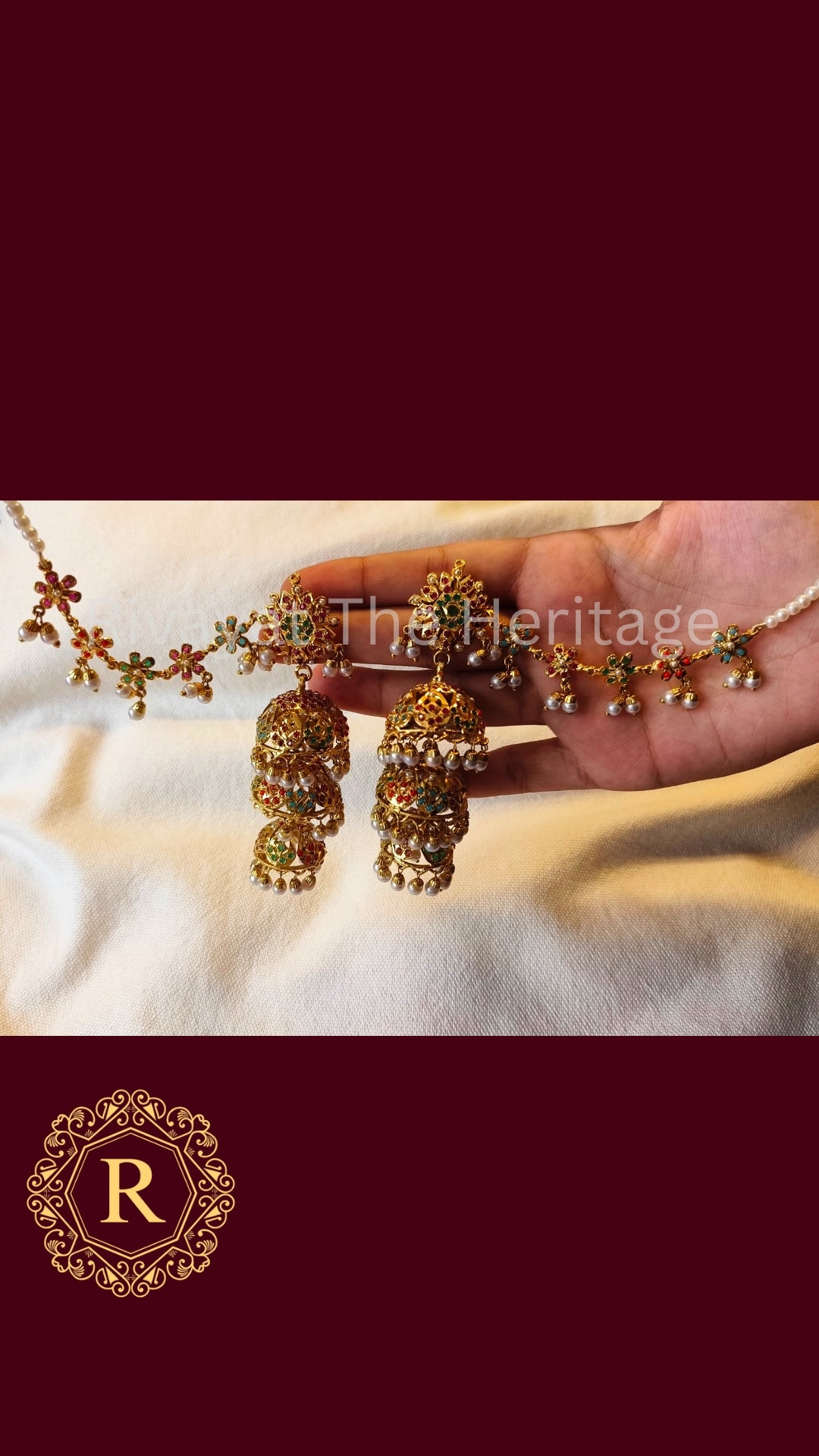 24K Gold Plated Jadau Jhumka Earrings | Handcrafted Ruby Emerald Pearl Jewelry | Manika Collection