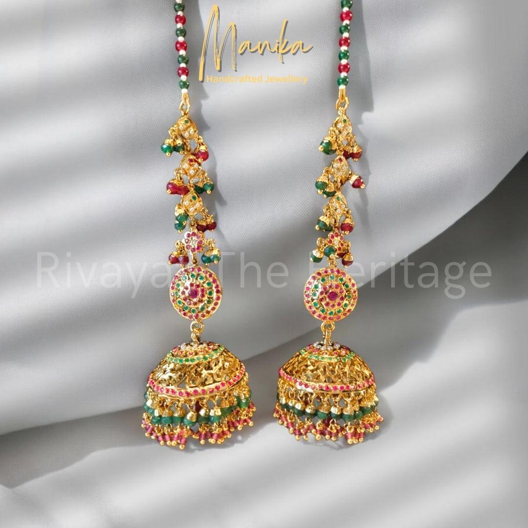 “Jadau” Rukmini Jhumka – 24K Gold Plated Handcrafted Heritage Earrings