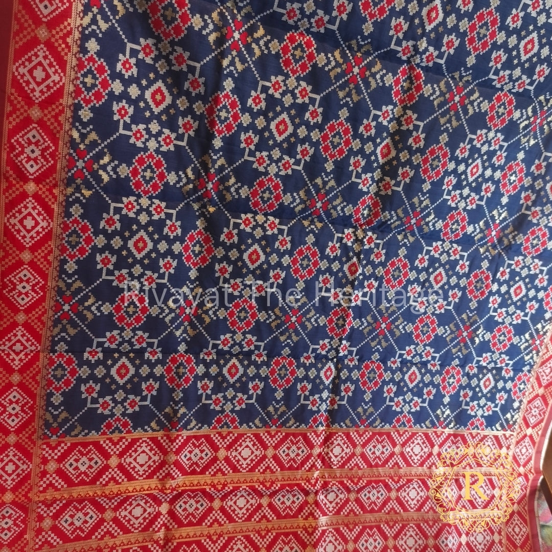 Banarasi Silk Patola Dupatta Ink Blue Red | Handwoven Traditional Indian Dupatta | Rivayat The Heritage
