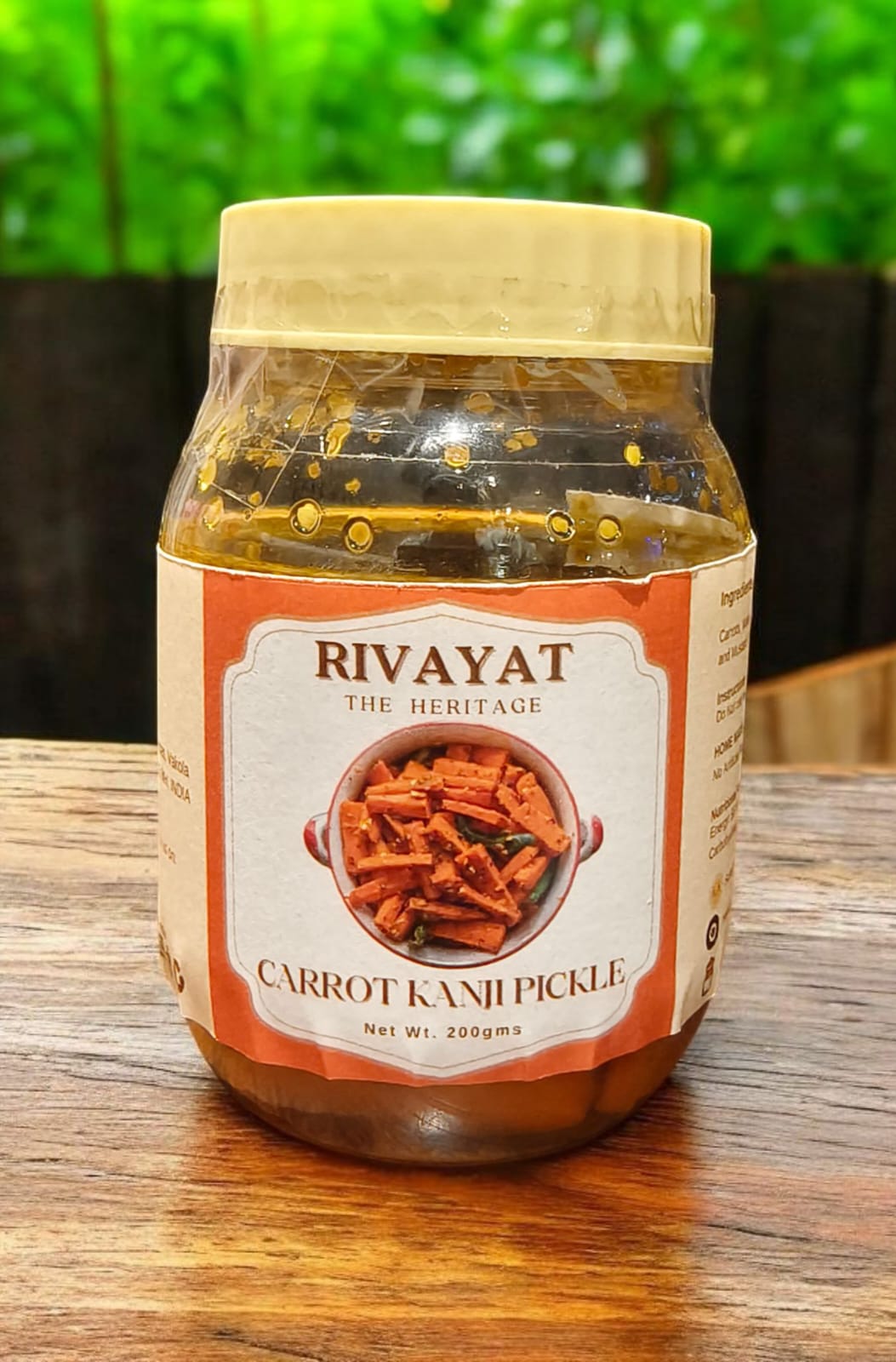 Rivayat The Heritage Carrot Kanji Pickle 200g jar — handmade authentic Indian pickle with no artificial preservatives