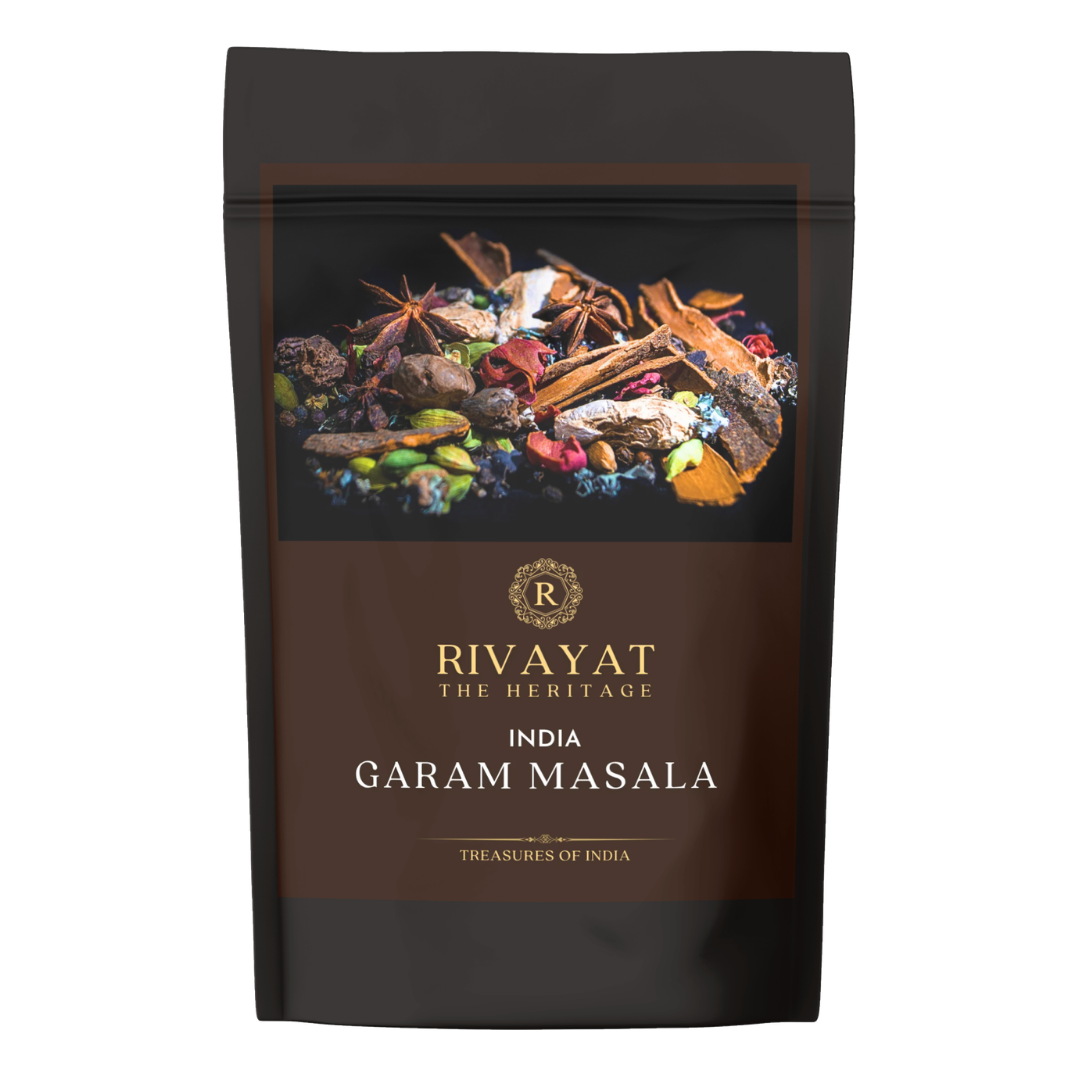 Rivayat India Garam Masala 100g black and brown pouch with whole spices on the front