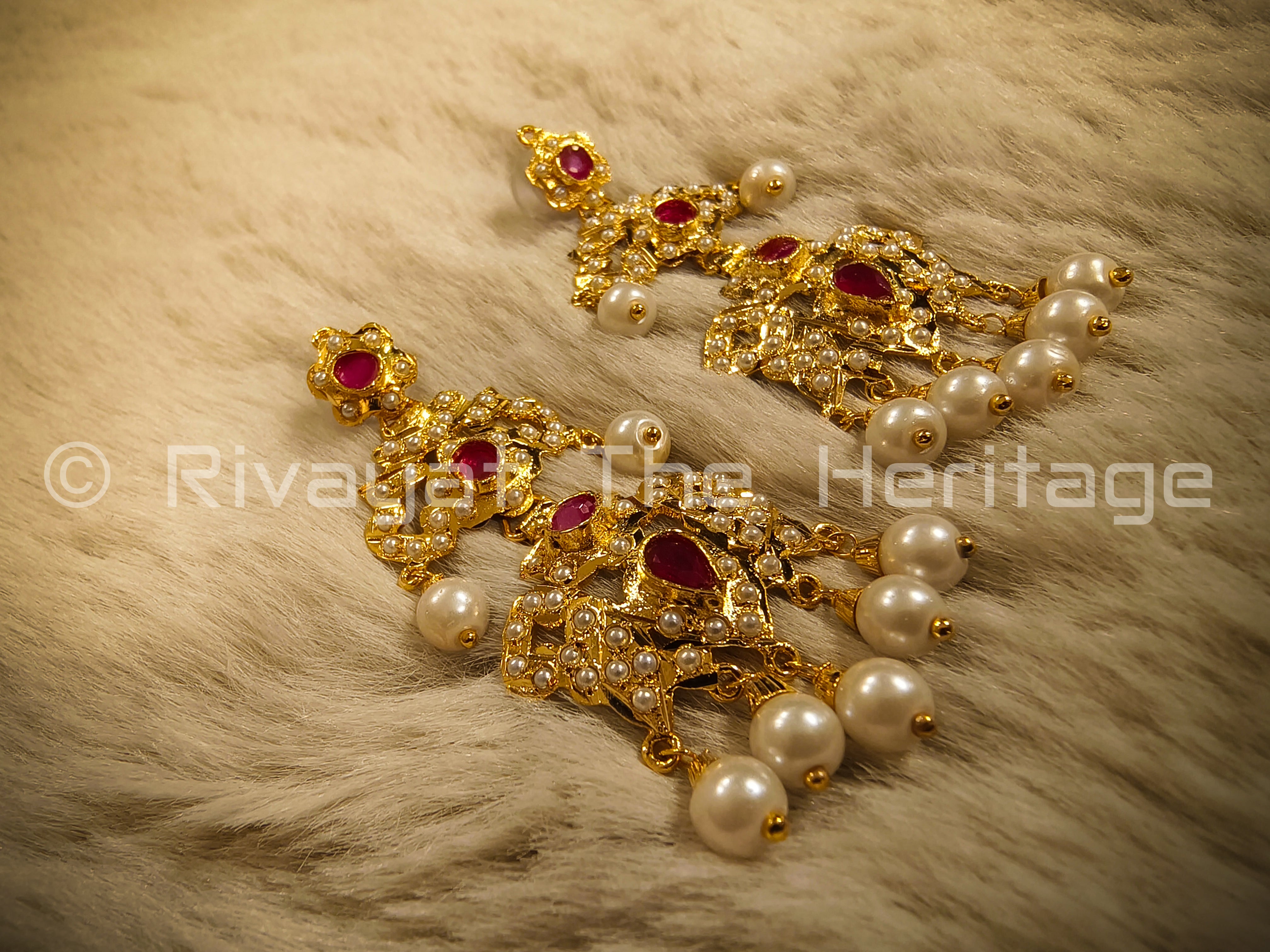 "Jadau" Rakta Ambari Earrings - 24 Karat Gold Plated