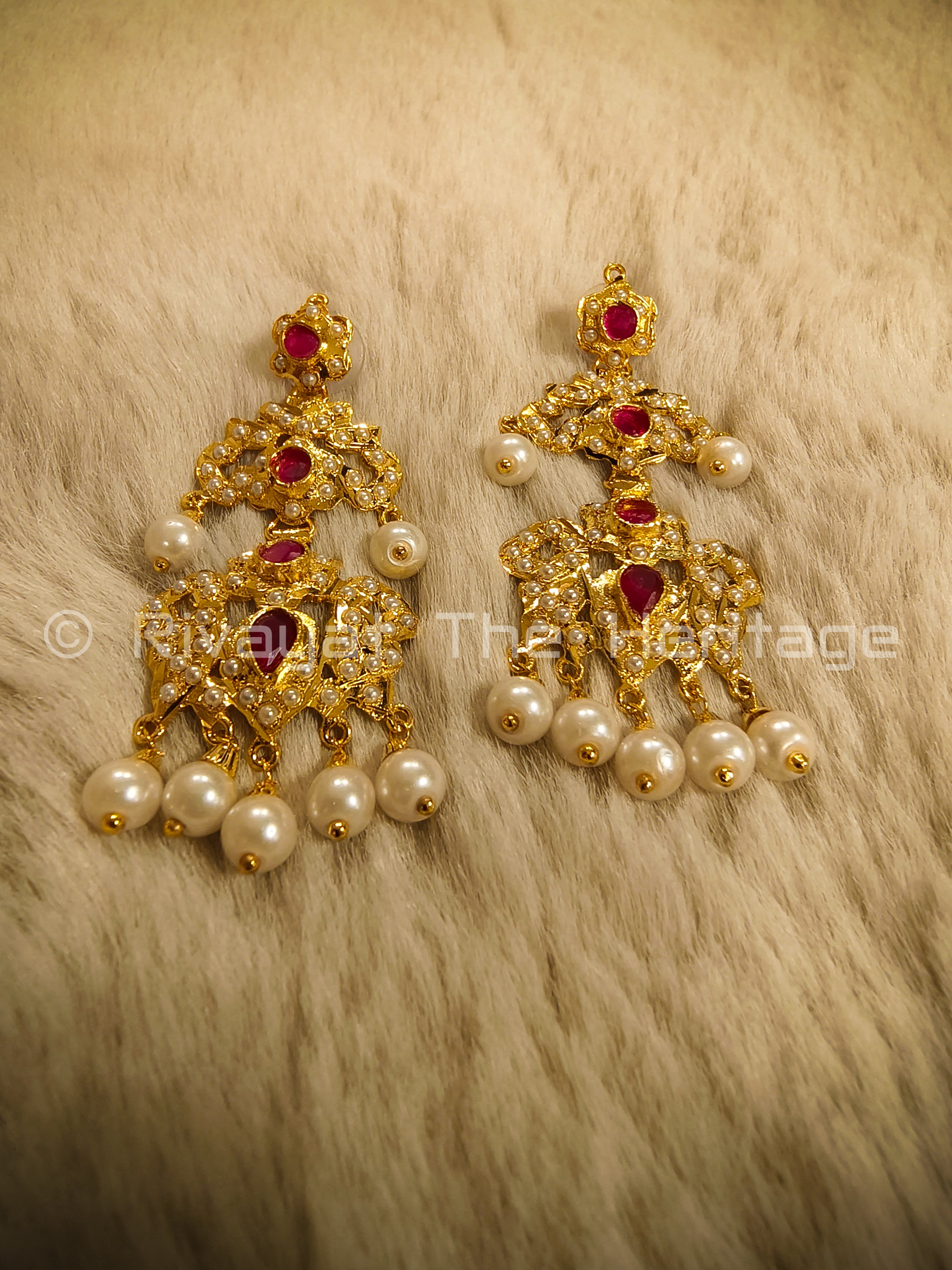 "Jadau" Rakta Ambari Earrings - 24 Karat Gold Plated