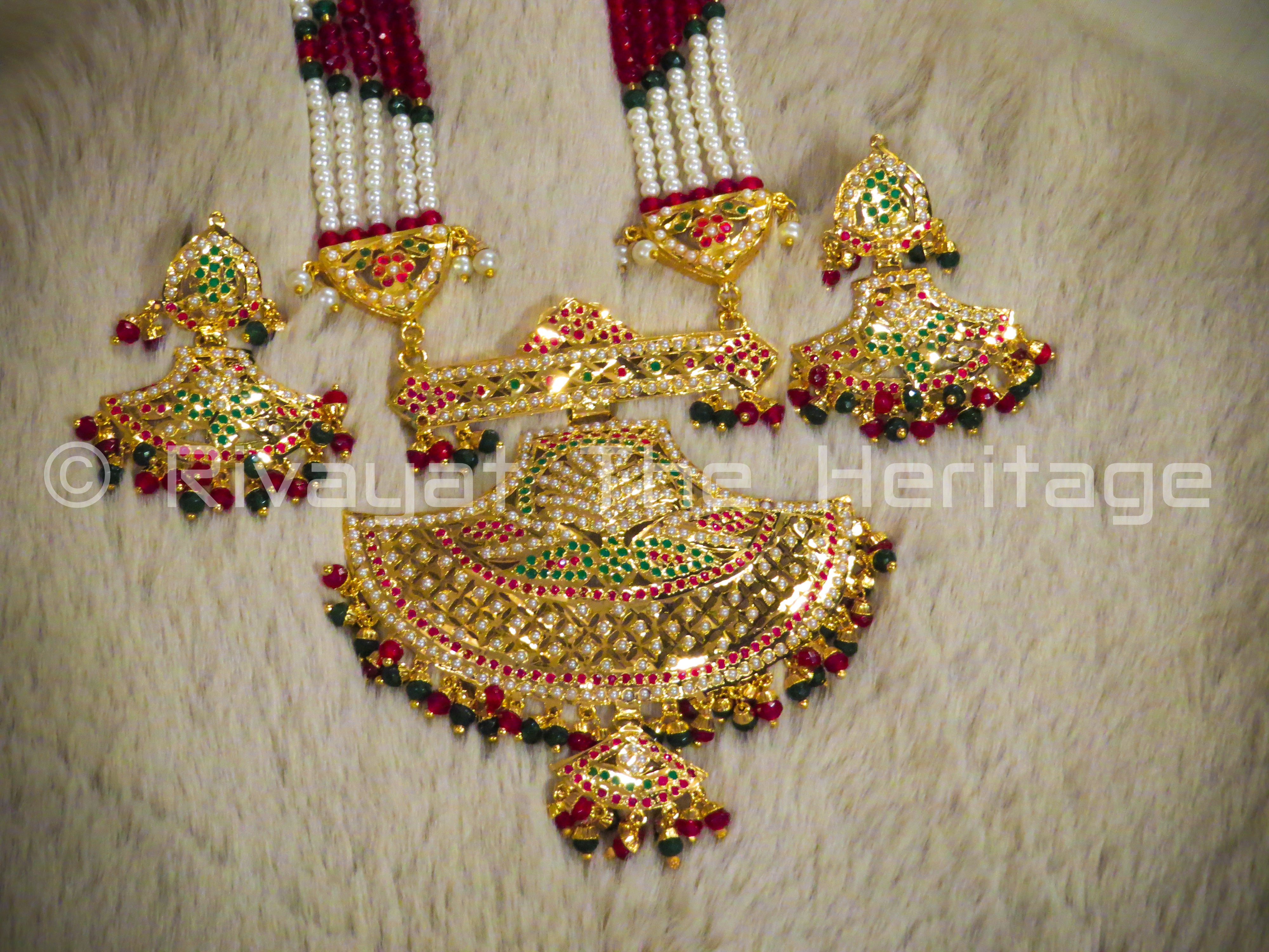 "Jadau" Rani Haar - Traditional 24 Karat Gold Plated Necklace & Earring Set