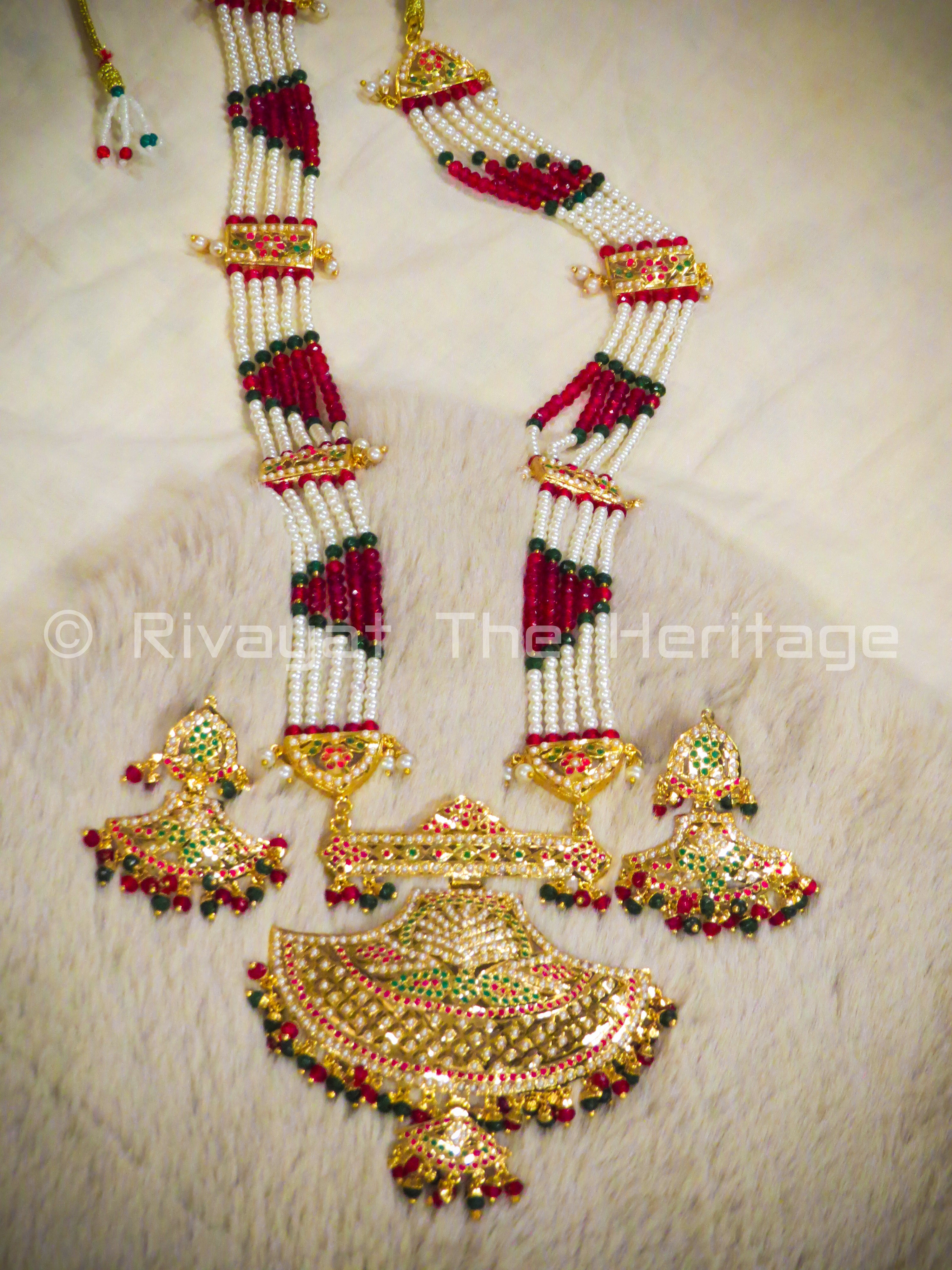 "Jadau" Rani Haar - Traditional 24 Karat Gold Plated Necklace & Earring Set