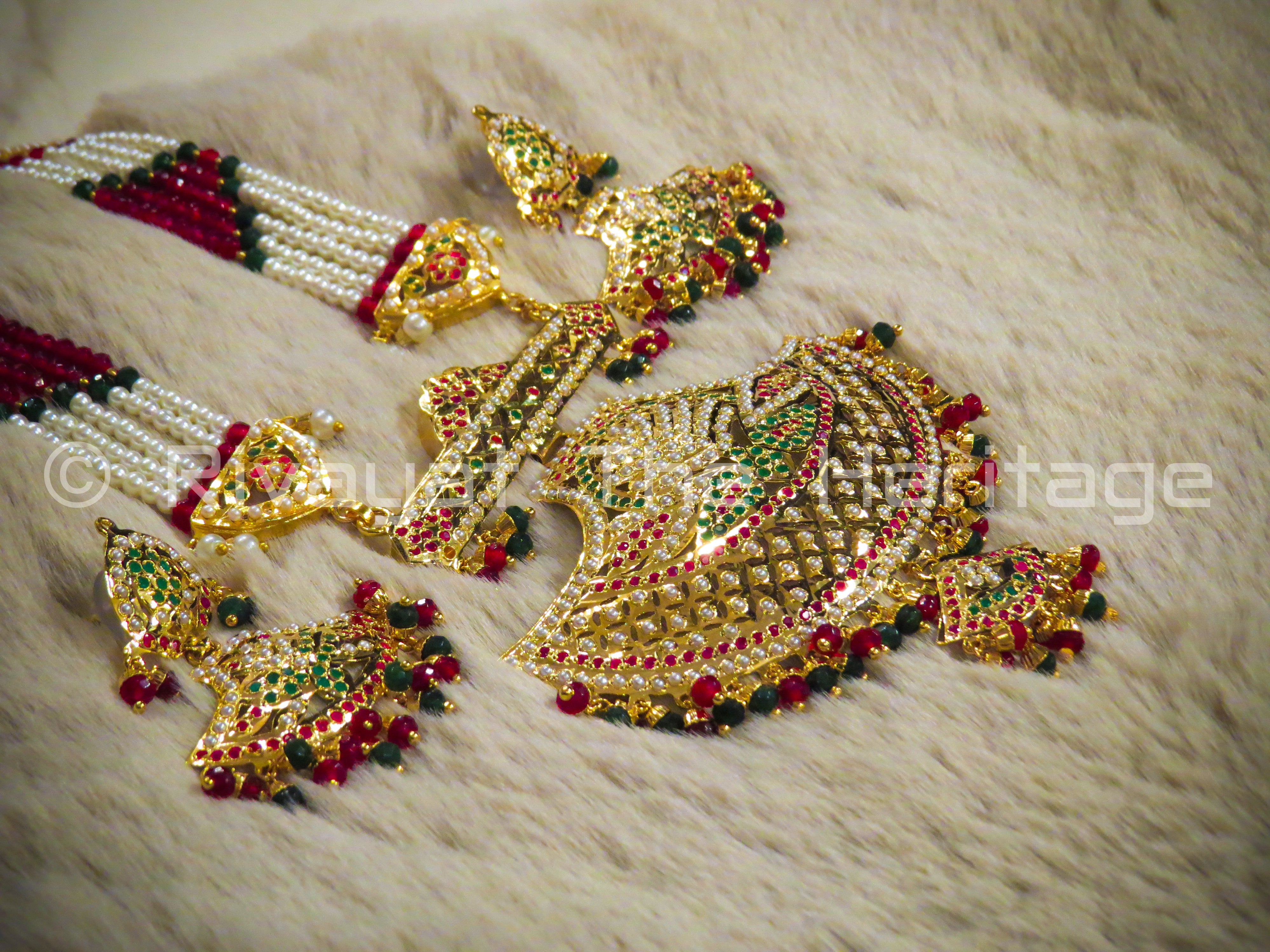 "Jadau" Rani Haar - Traditional 24 Karat Gold Plated Necklace & Earring Set
