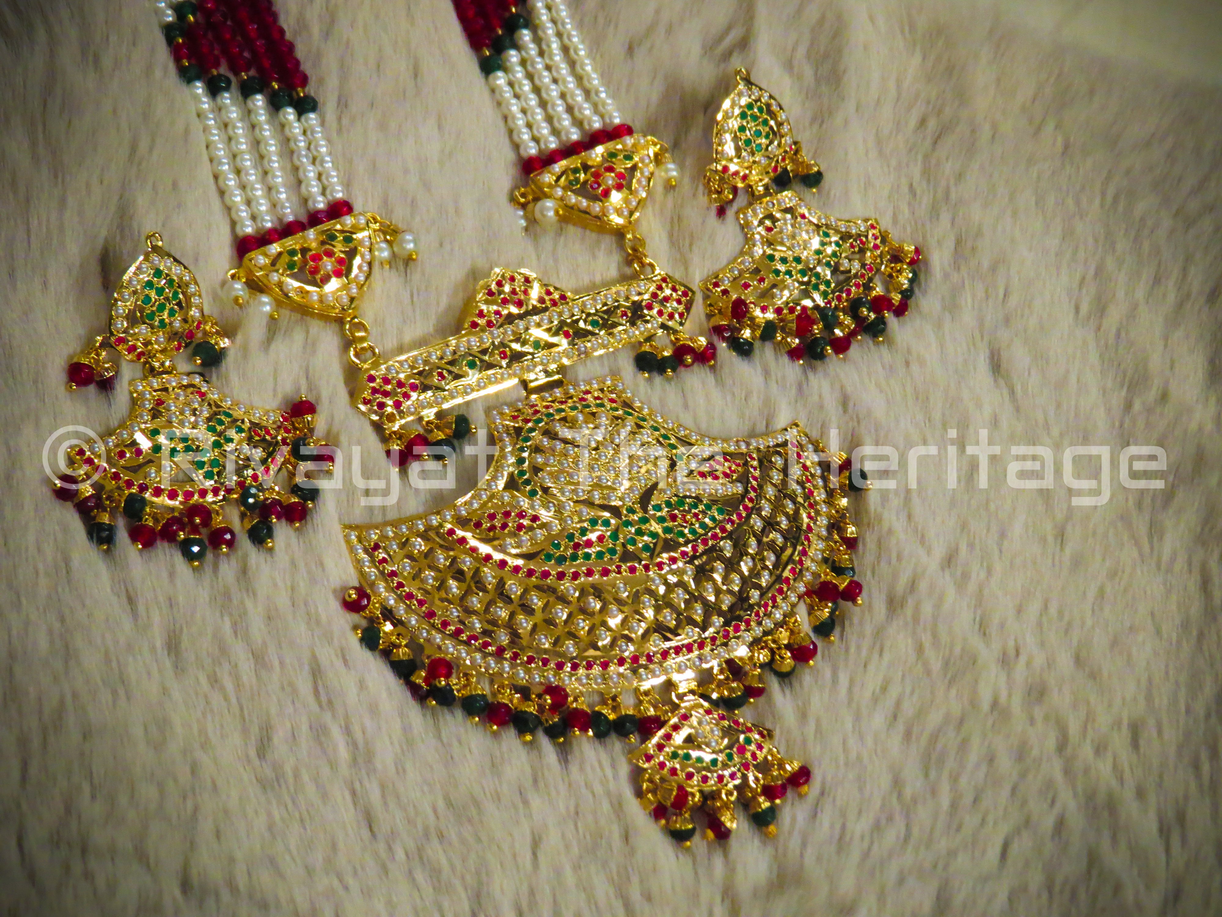 "Jadau" Rani Haar - Traditional 24 Karat Gold Plated Necklace & Earring Set