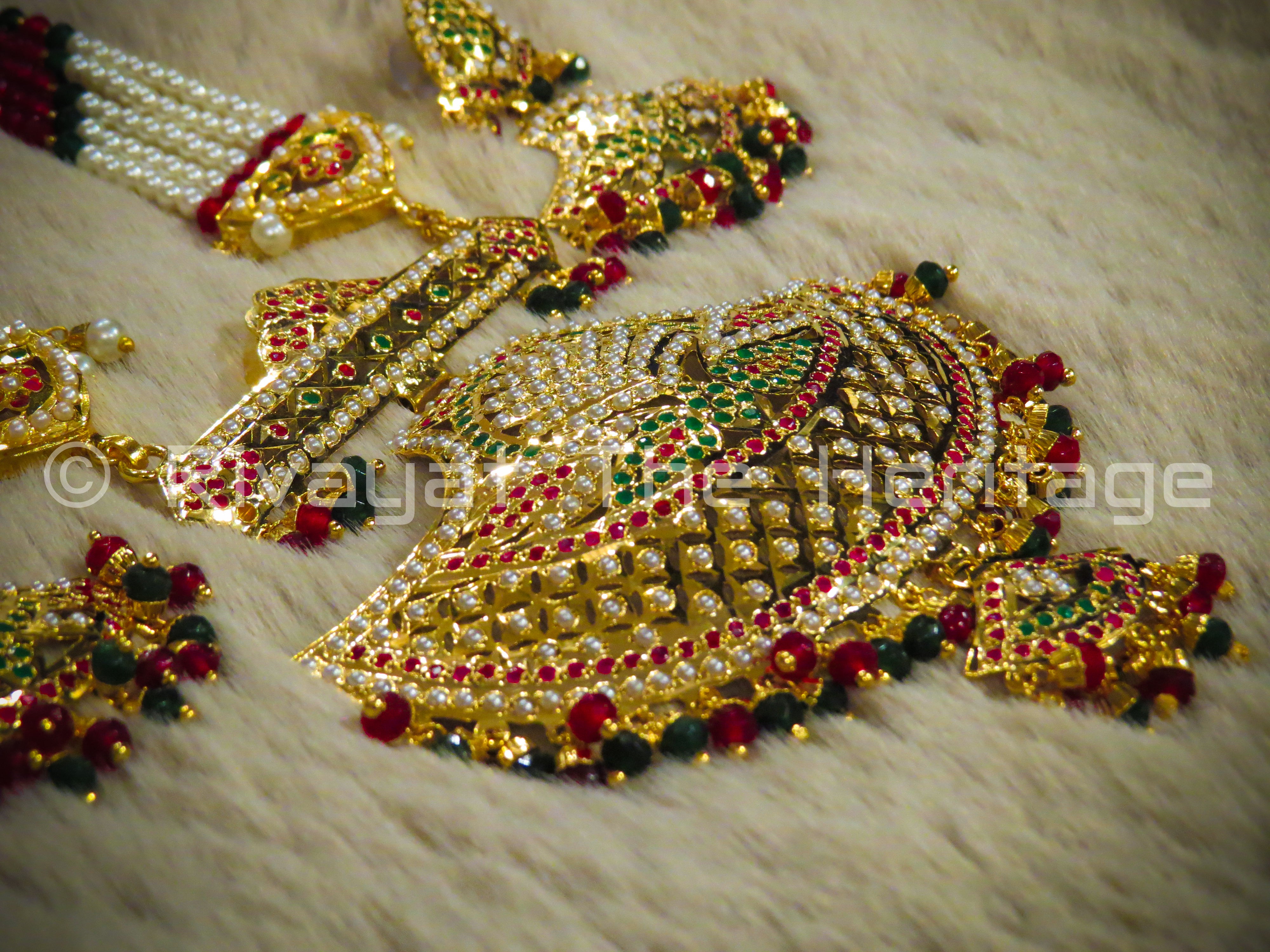 "Jadau" Rani Haar - Traditional 24 Karat Gold Plated Necklace & Earring Set