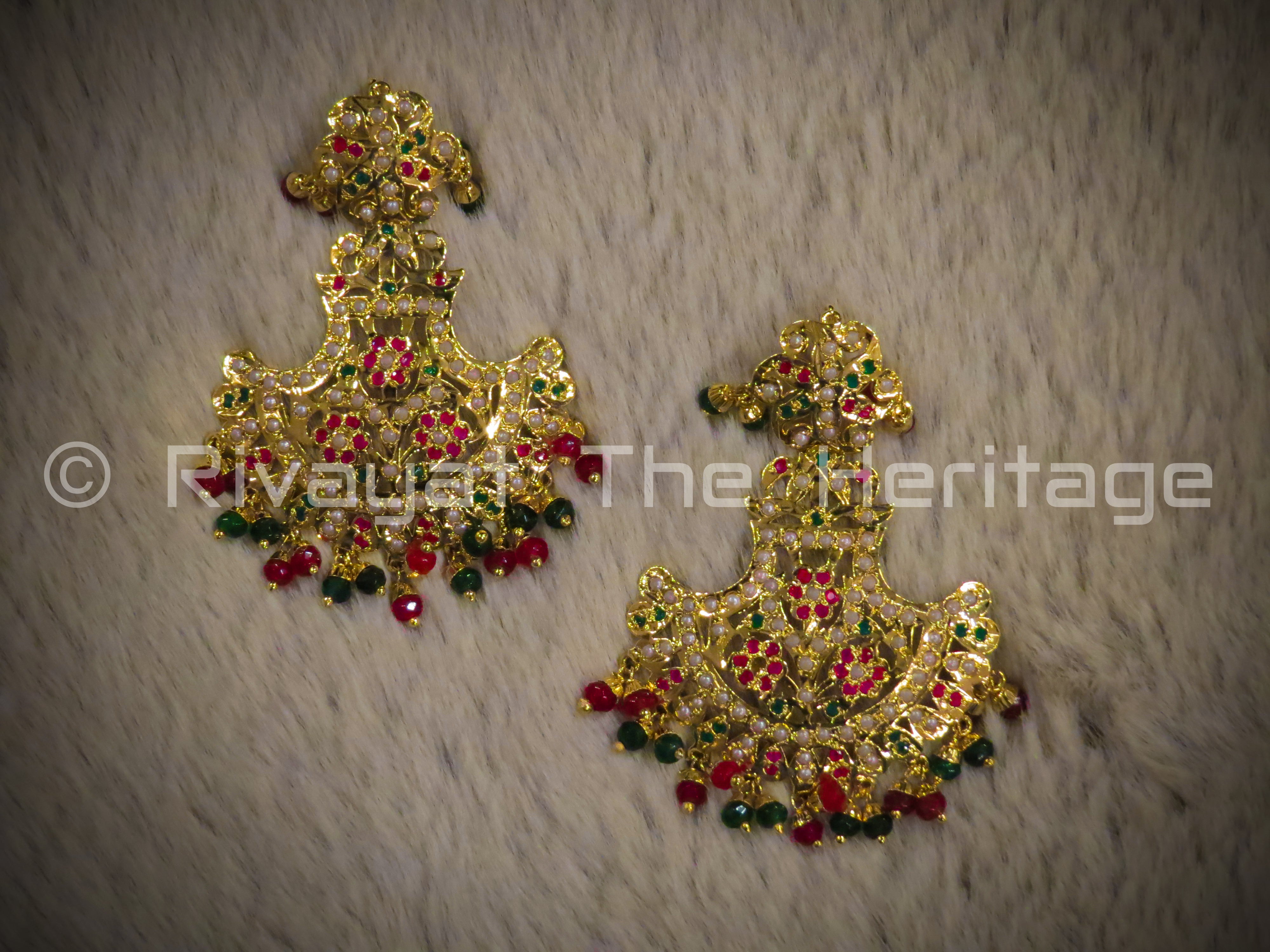 "Jadau" Kairi Earrings - 24 Karat Gold Plated Traditional Handcrafted Jewellery