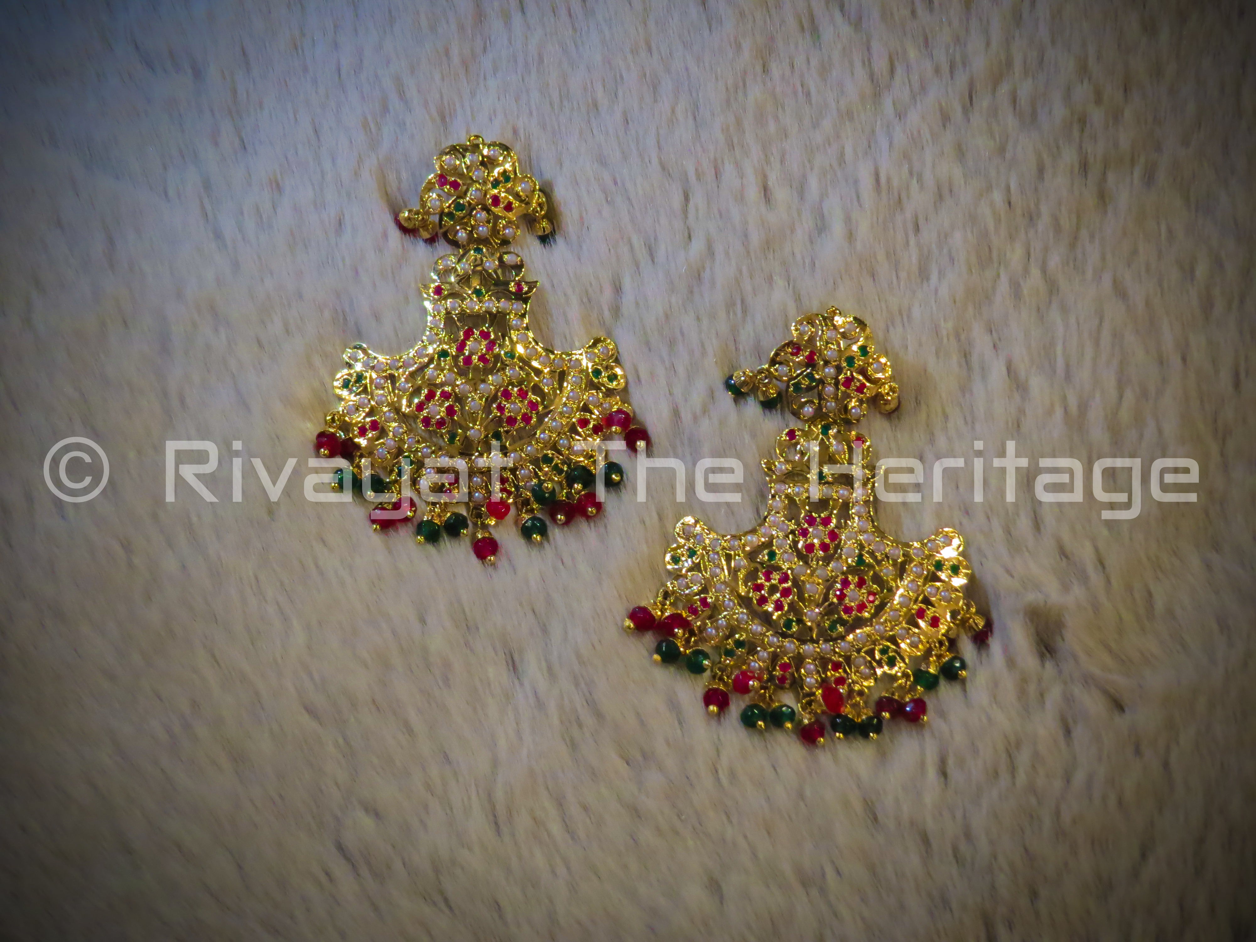 "Jadau" Kairi Earrings - 24 Karat Gold Plated Traditional Handcrafted Jewellery