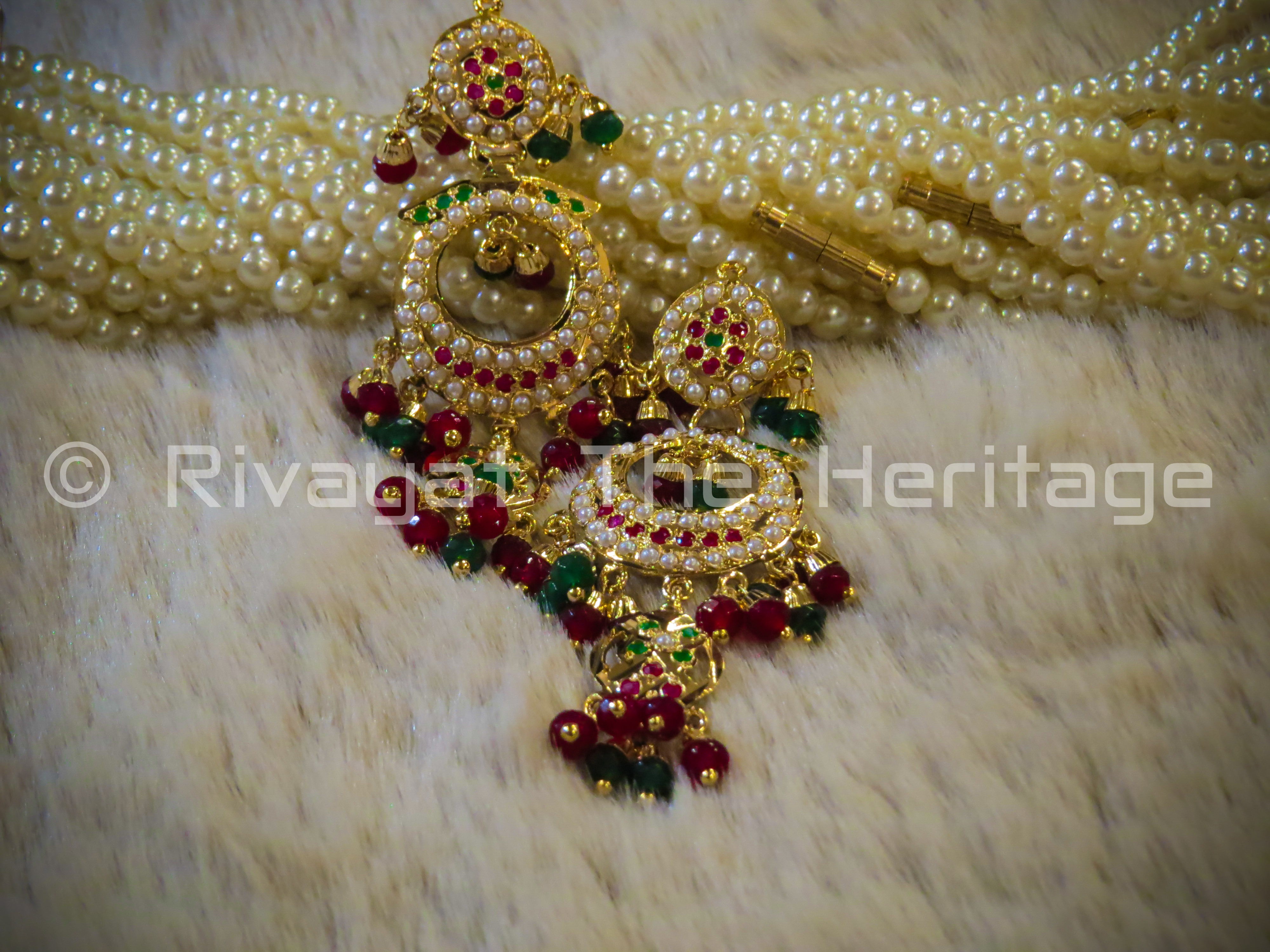 "Jadau" Indu Rekha Earrings - 24 Karat Gold Plated Chandelier Earrings