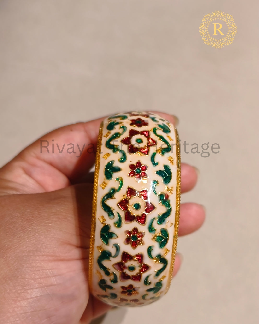 Ivory Meenakari Kada showing traditional floral and leaf enamel detailing