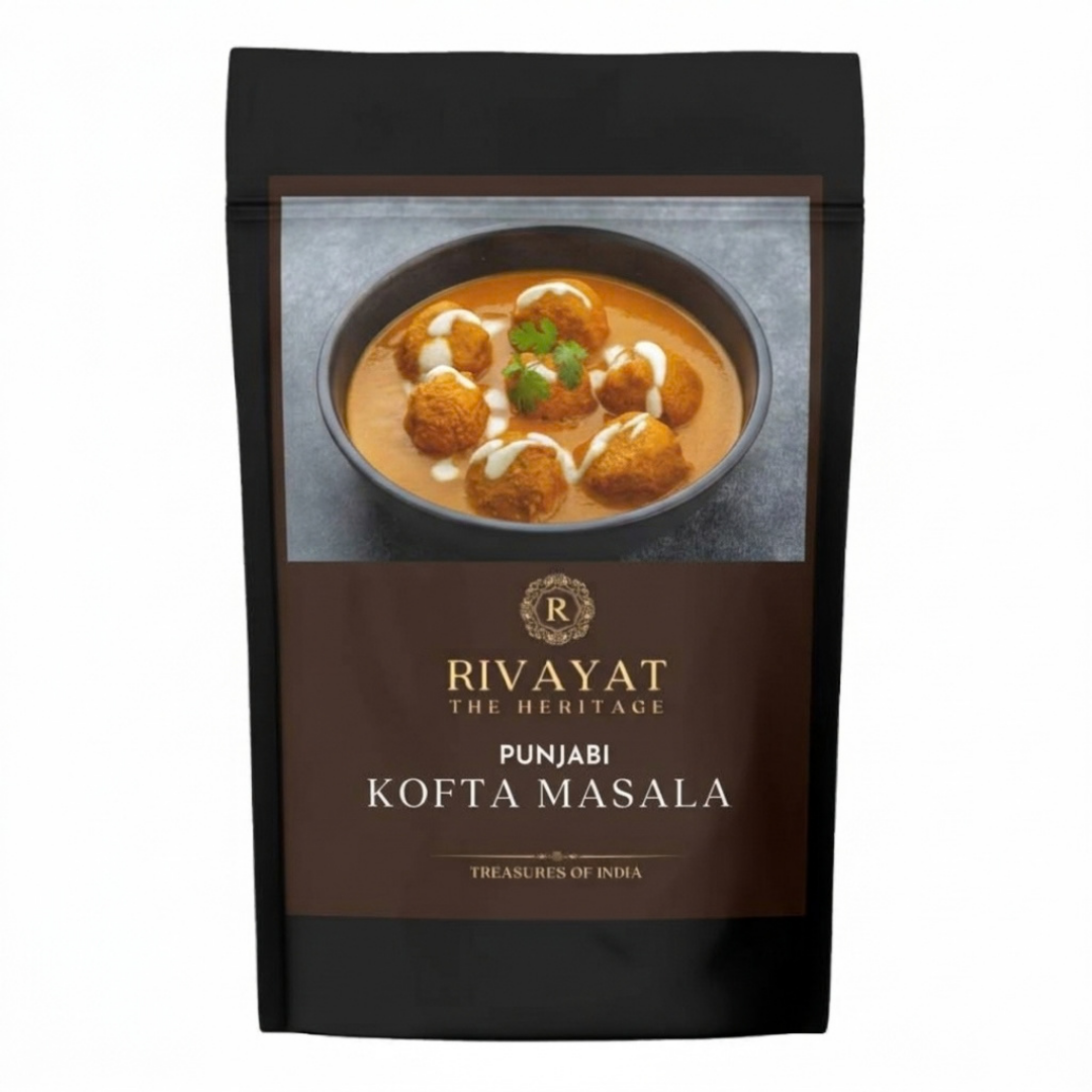 Rivayat Punjabi Kofta Masala 100g black pouch with kofta curry on the front