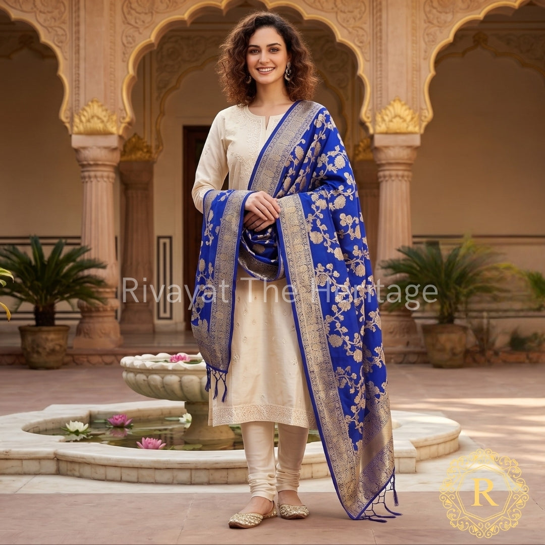 Navdurga – Blue Banarasi Silk Dupatta | Intricate Zari Weave