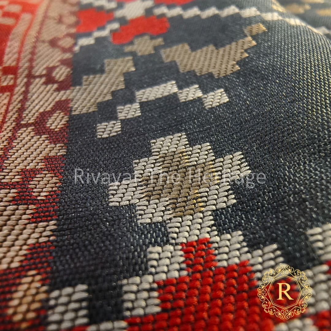 Authentic Banarasi Silk Patola Dupatta Gray Red - Handwoven Traditional Indian Scarf | Rivayat The Heritage