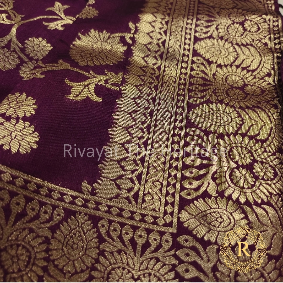 Navdurga – Wine Banarasi Silk Dupatta | Rich Zari Floral Elegance