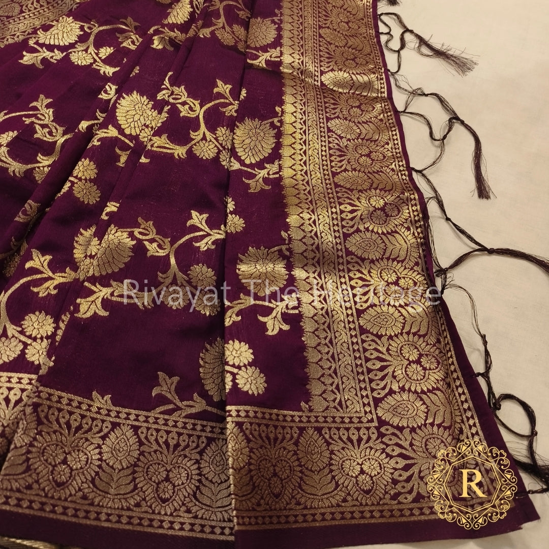 Navdurga – Wine Banarasi Silk Dupatta | Rich Zari Floral Elegance