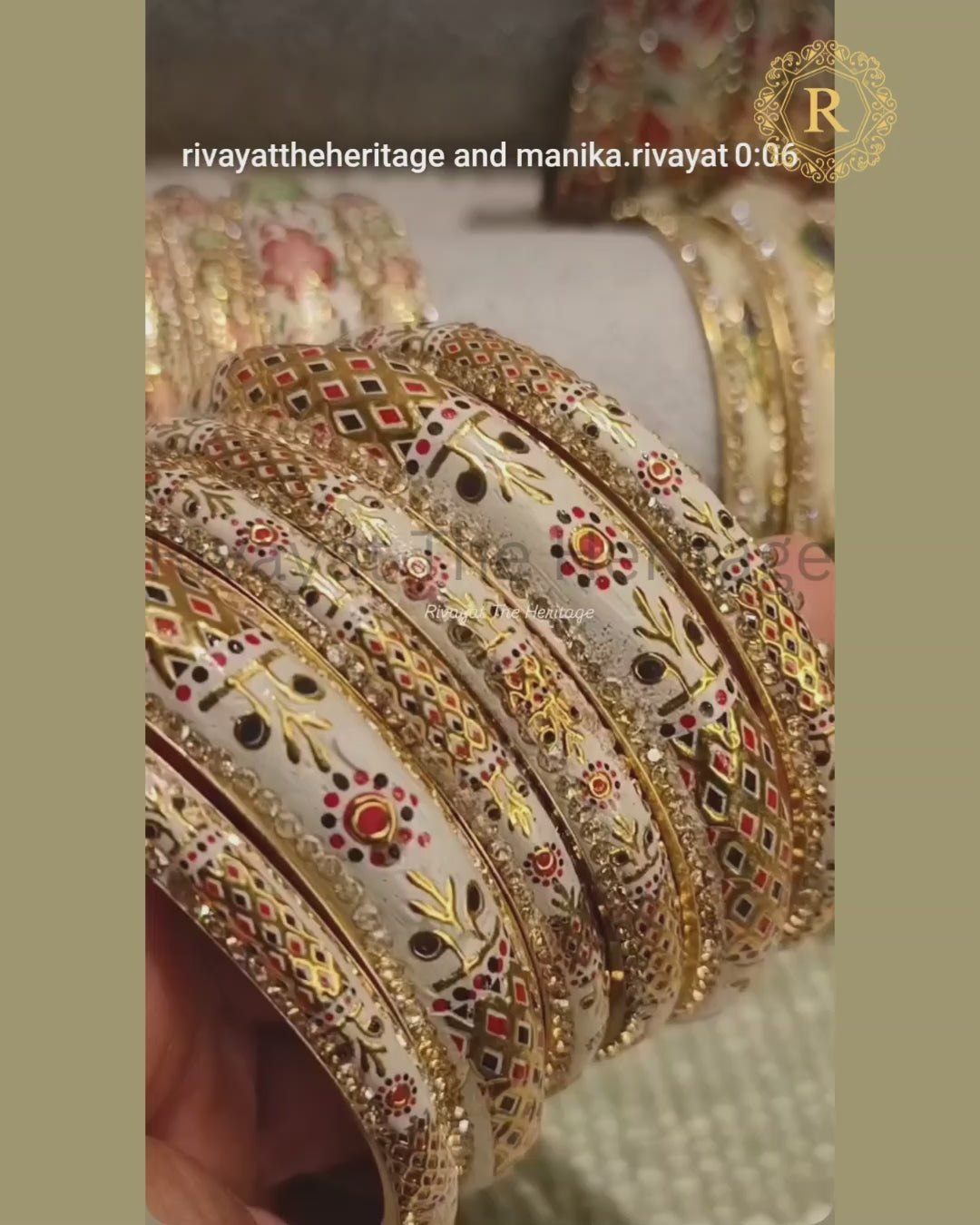 Ivory Meenakari peacock bangles set with stone-studded borders, handcrafted enamel jewellery from Rivayat The Heritage