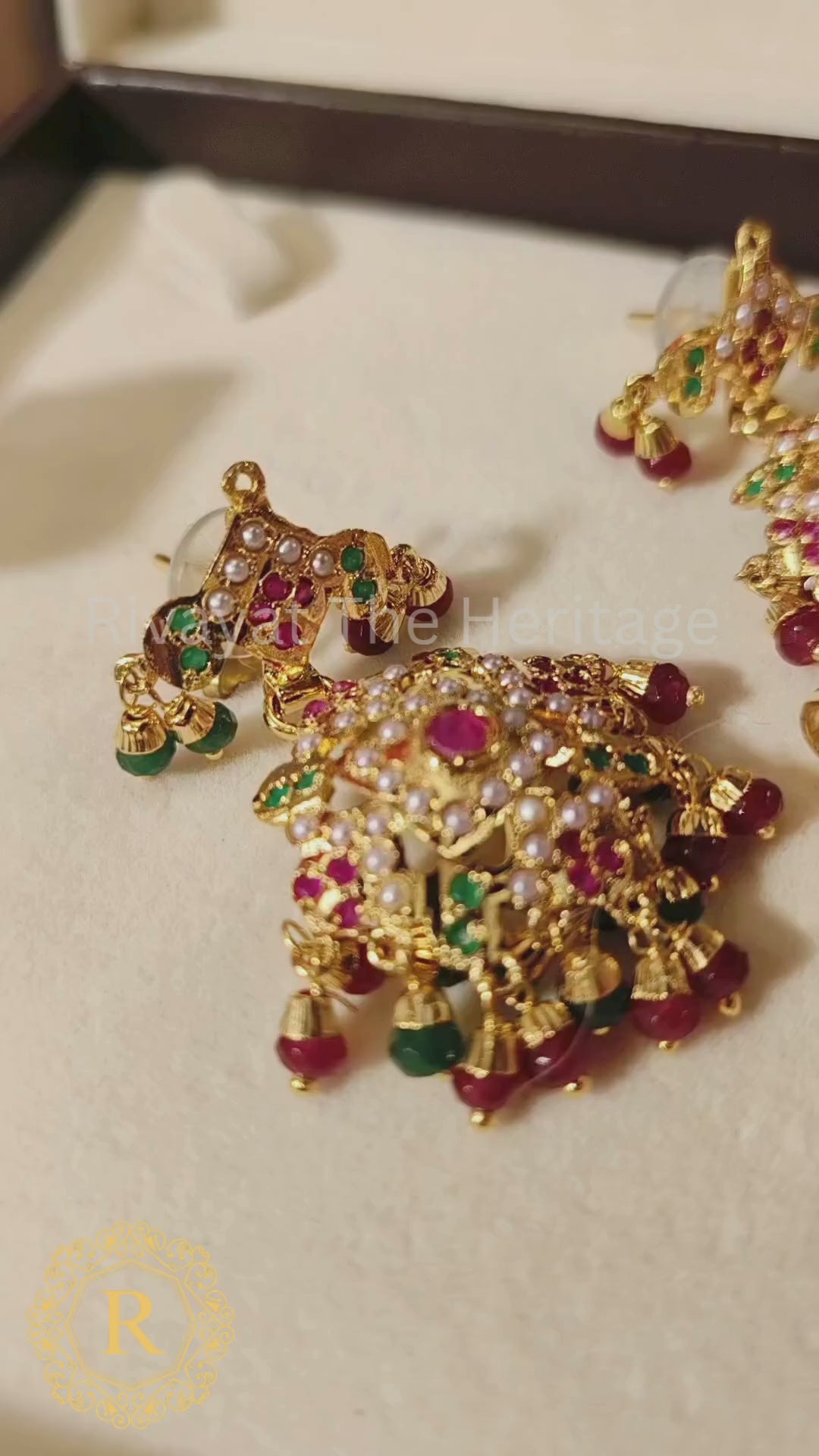 Manika Royal Ruby Emerald Jadau Pendant Set | Handcrafted 24K Gold Plated Indian Jewelry