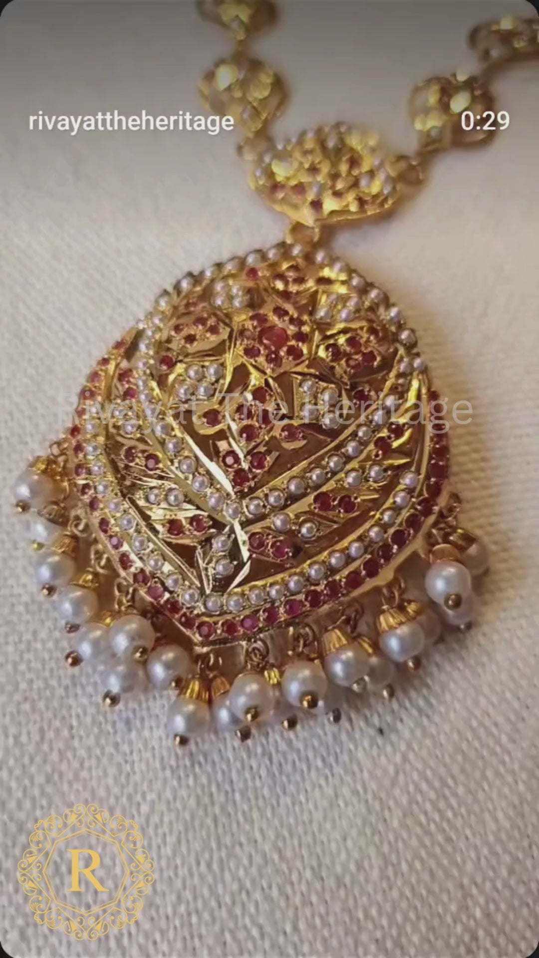 Majestic Ruby Pearl Jadau Rani Haar Set | Handcrafted 24K Gold Plated Bridal Jewelry | Rivayat Heritage