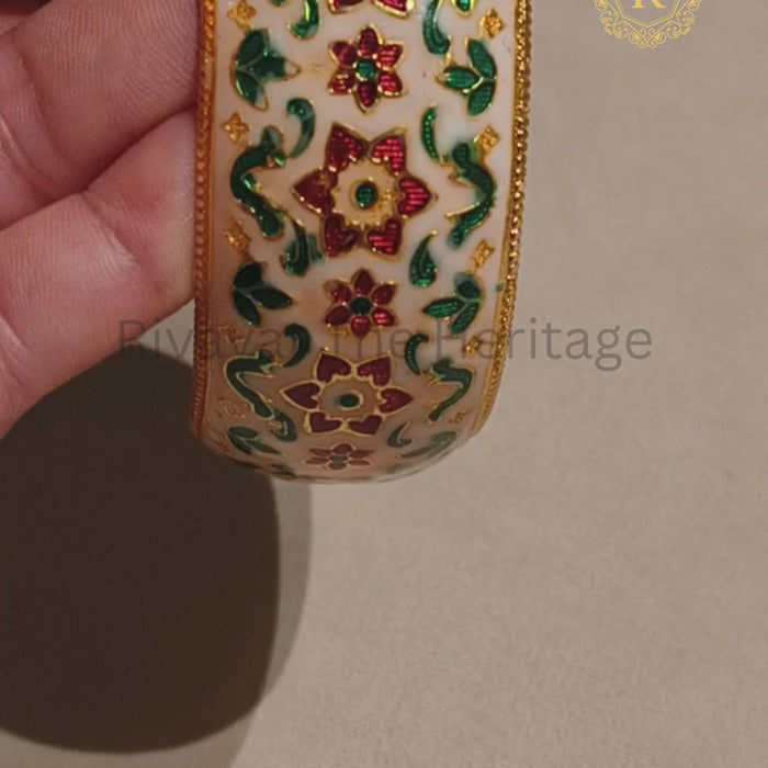 Ivory Meenakari Kada showcasing traditional red and green floral enamel work